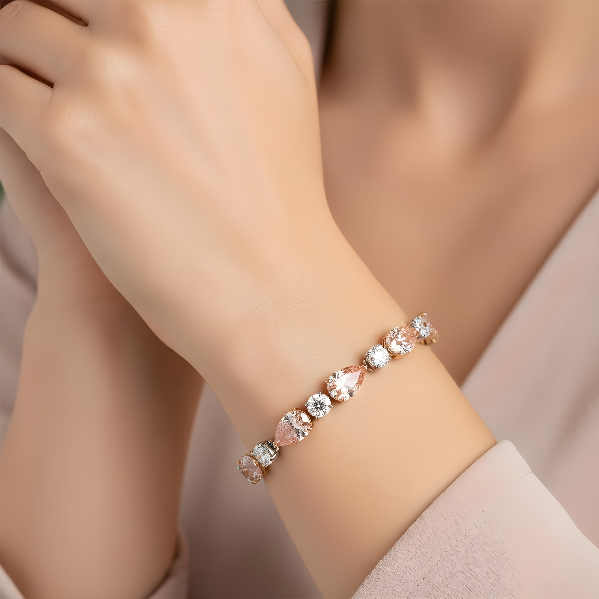 IGI Platinum & 18K Rose Gold Pear Cut Fancy Pink & Round Diamond Bracelet 26.11ct