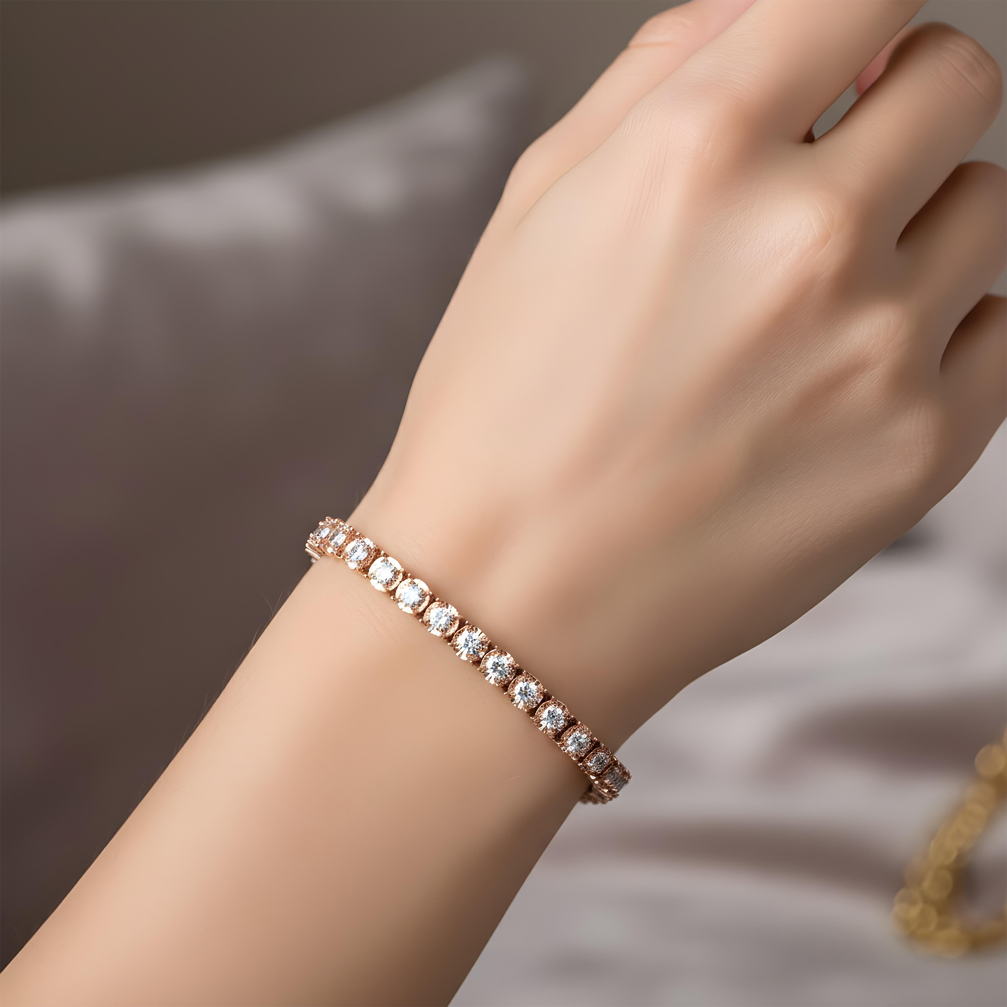 14K Yellow Gold Round Diamond Tennis Bracelet 4.10ct