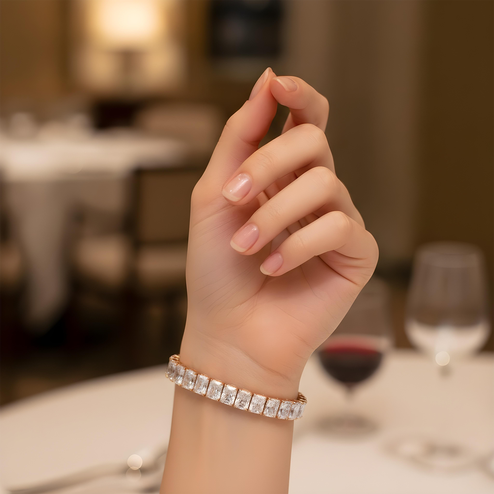 14K White Gold Radiant Cut Diamond Tennis Bracelet 33.09ct