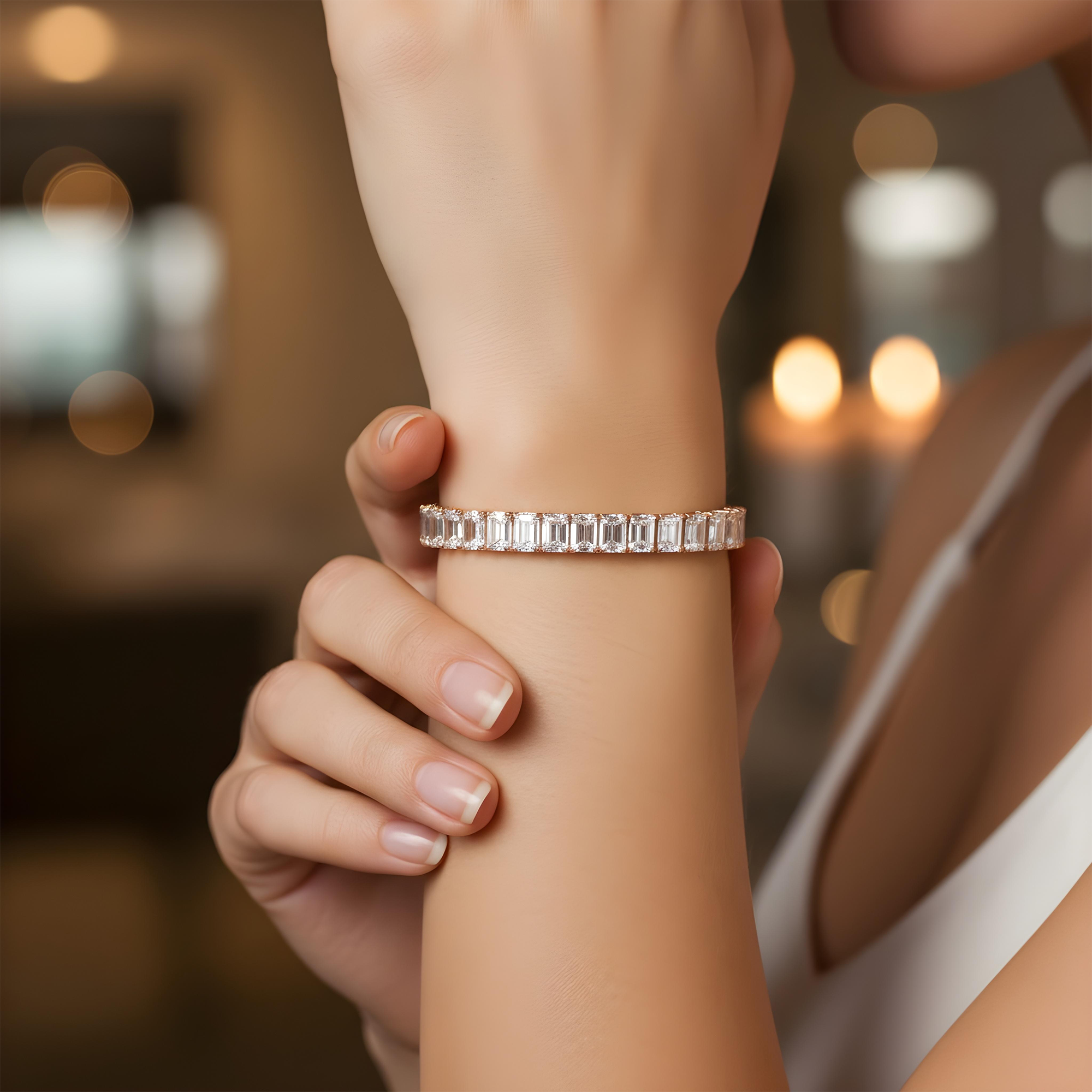 18K White Gold Emerald Cut Diamond Tennis Bracelet 34.48ct