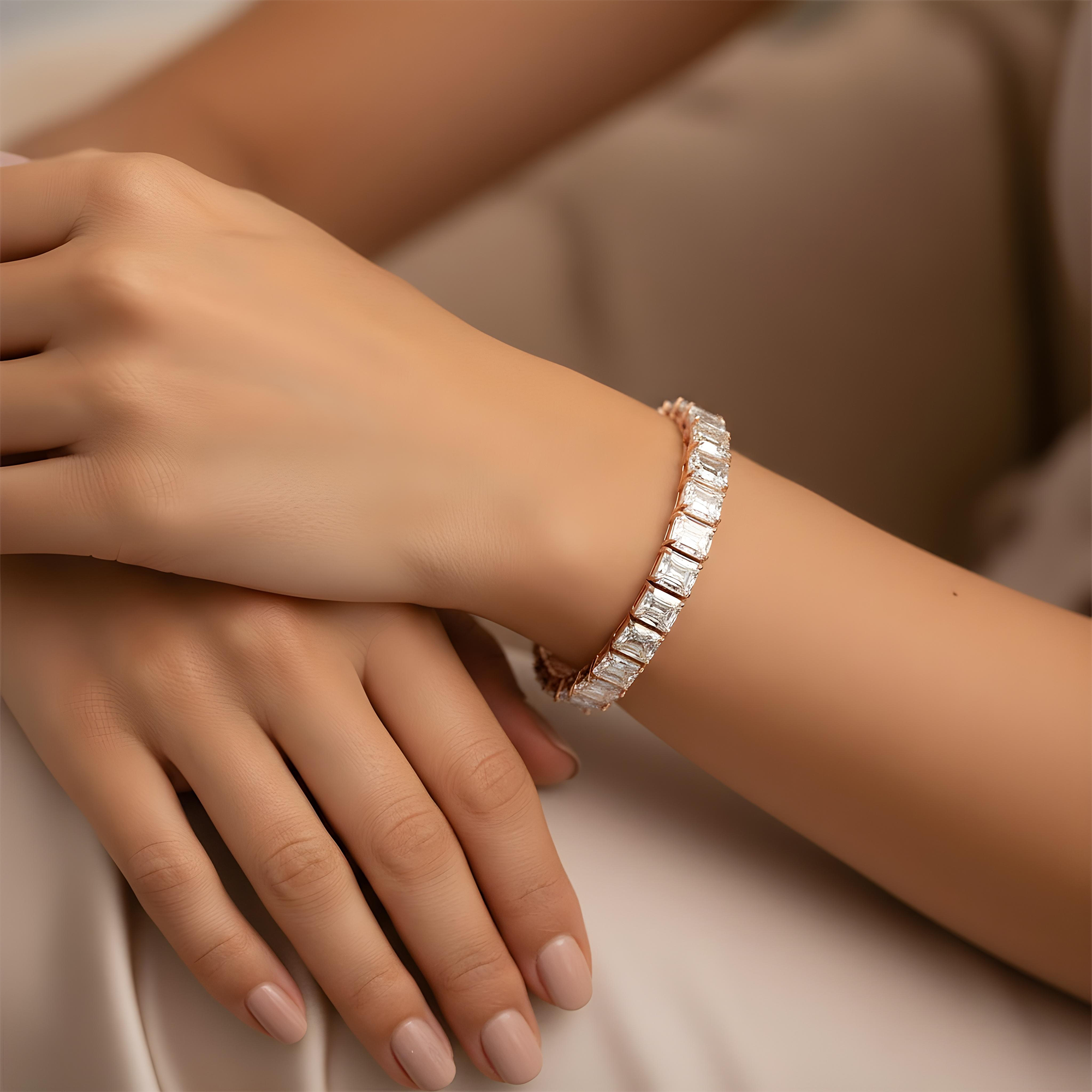 14K White Gold Emerald Cut Diamond Tennis Bracelet 41.75ct