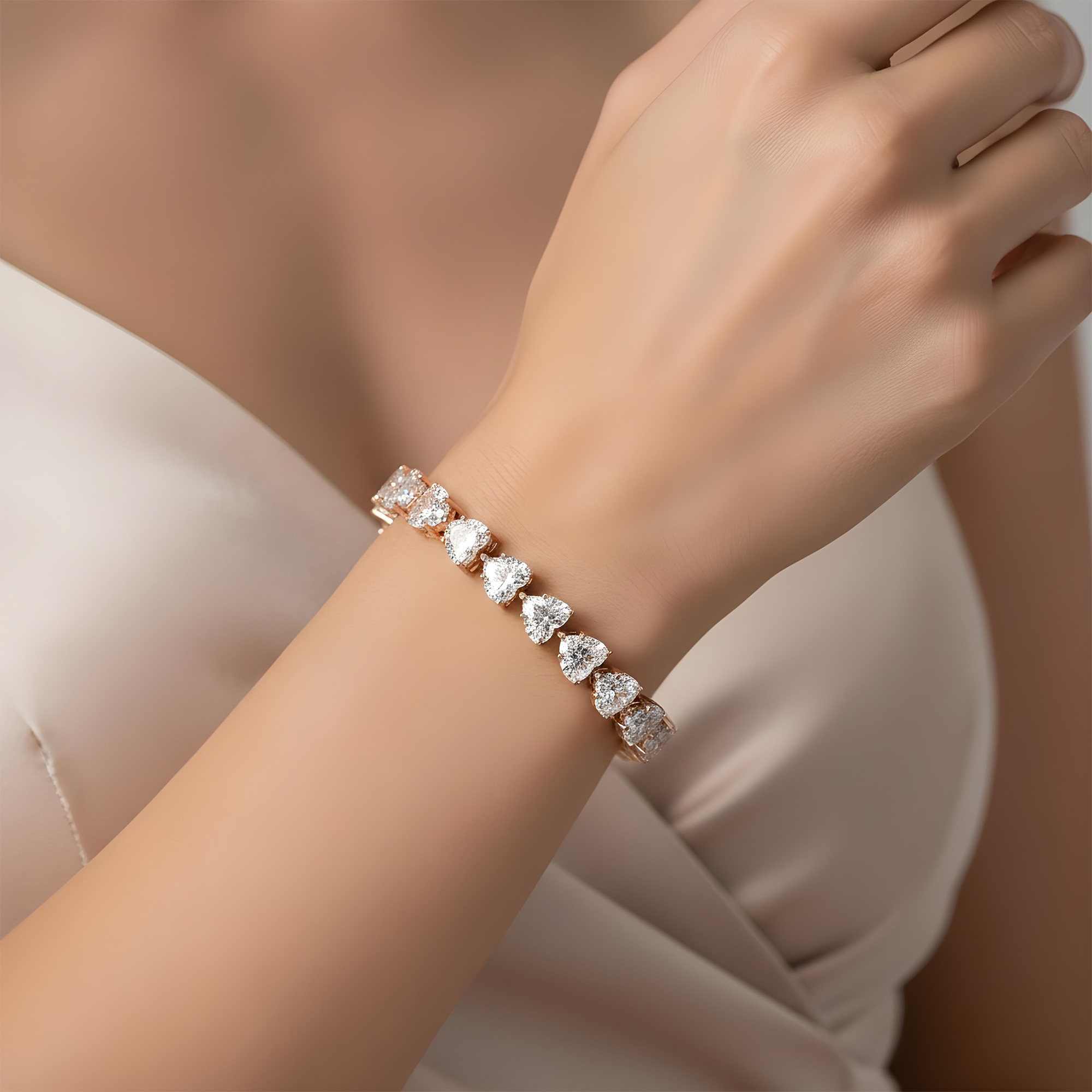14K White Gold Heart Cut Diamond Bracelet 29.17ct