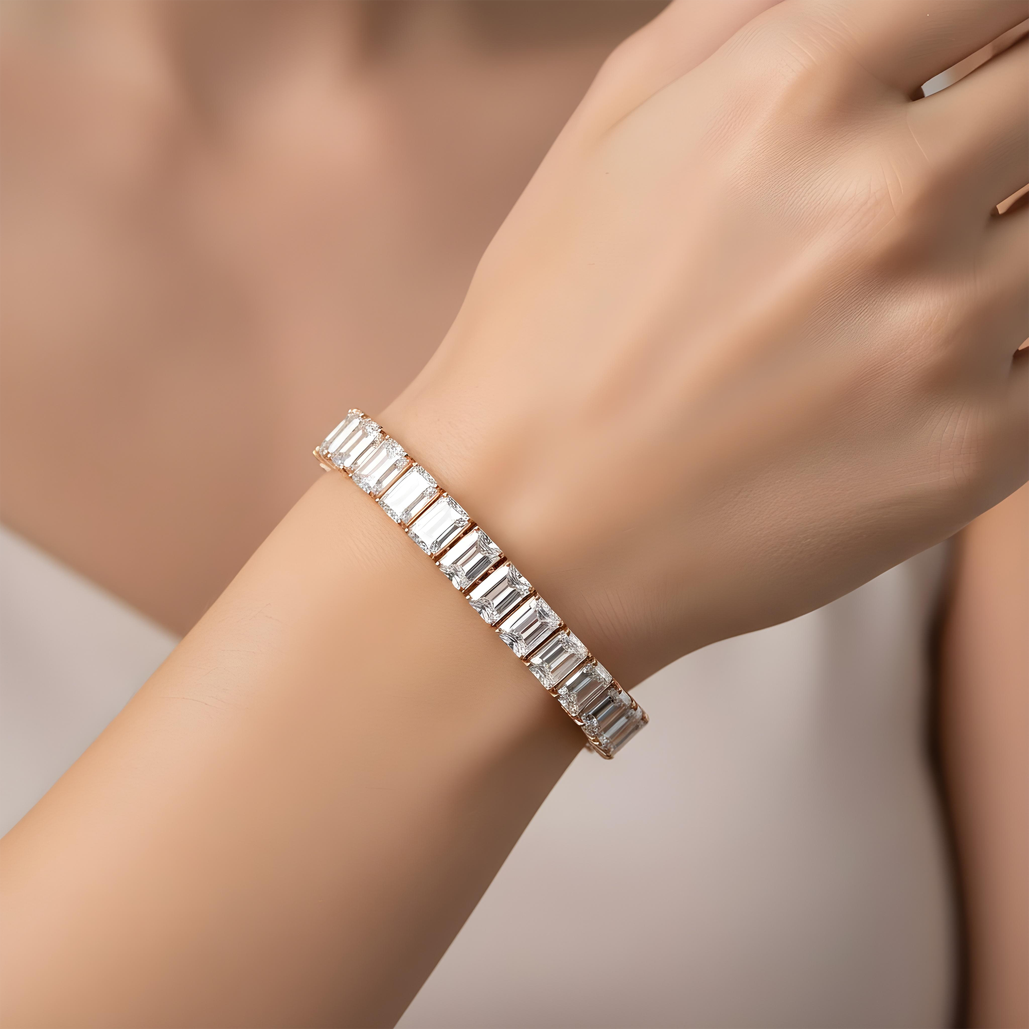 14K White Gold Emerald Cut Diamond Tennis Bracelet 34.93ct