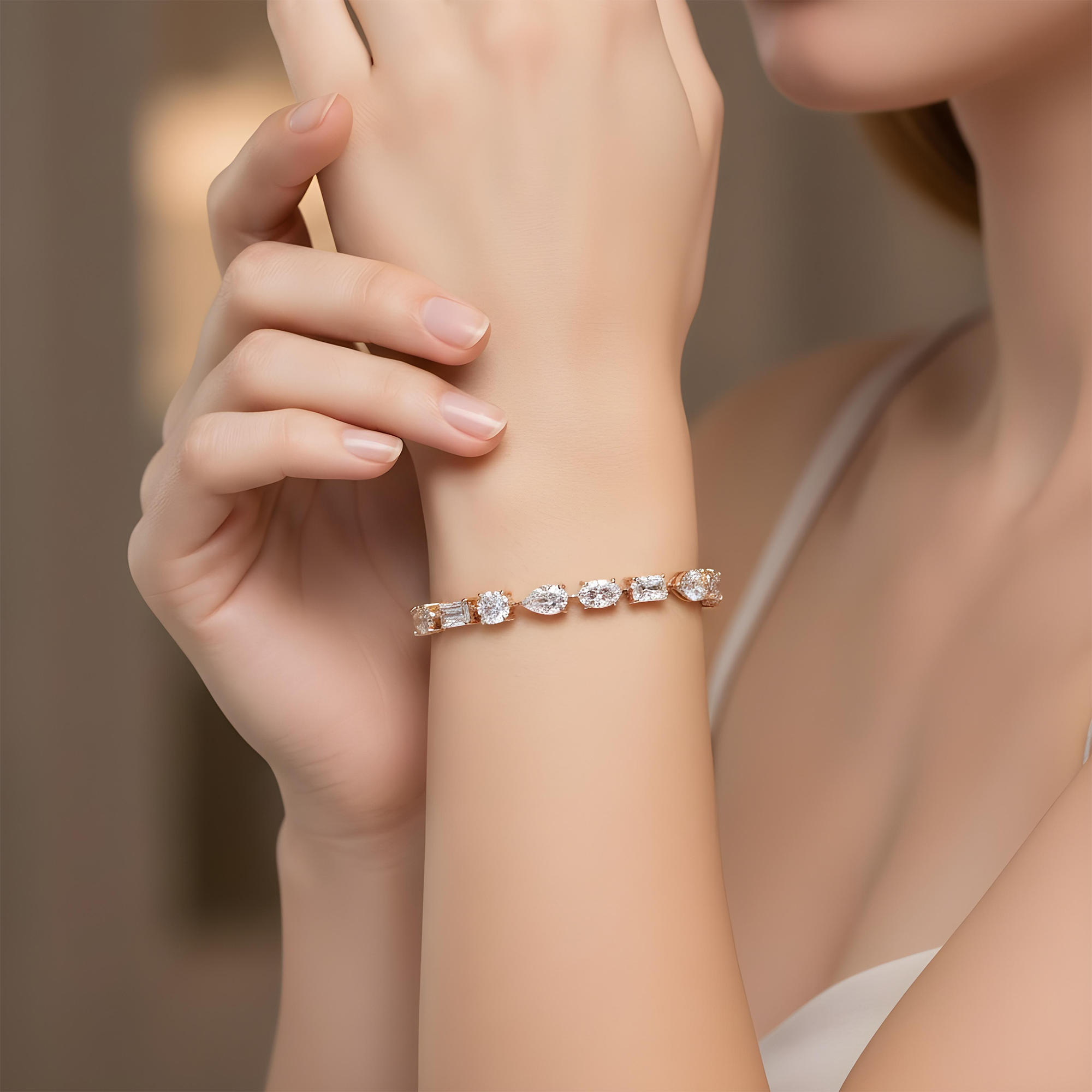 14K White Gold Multi Cut Diamond Satellite Bracelet 20.21ct