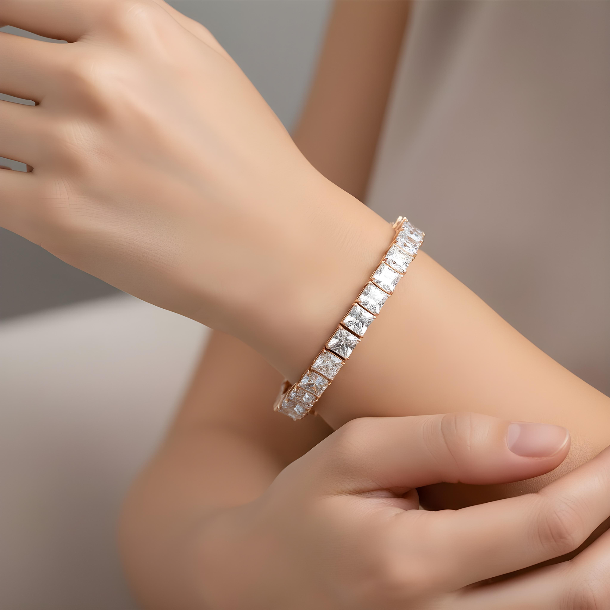 14K White Gold Princess Cut Diamond Tennis Bracelet 41.59