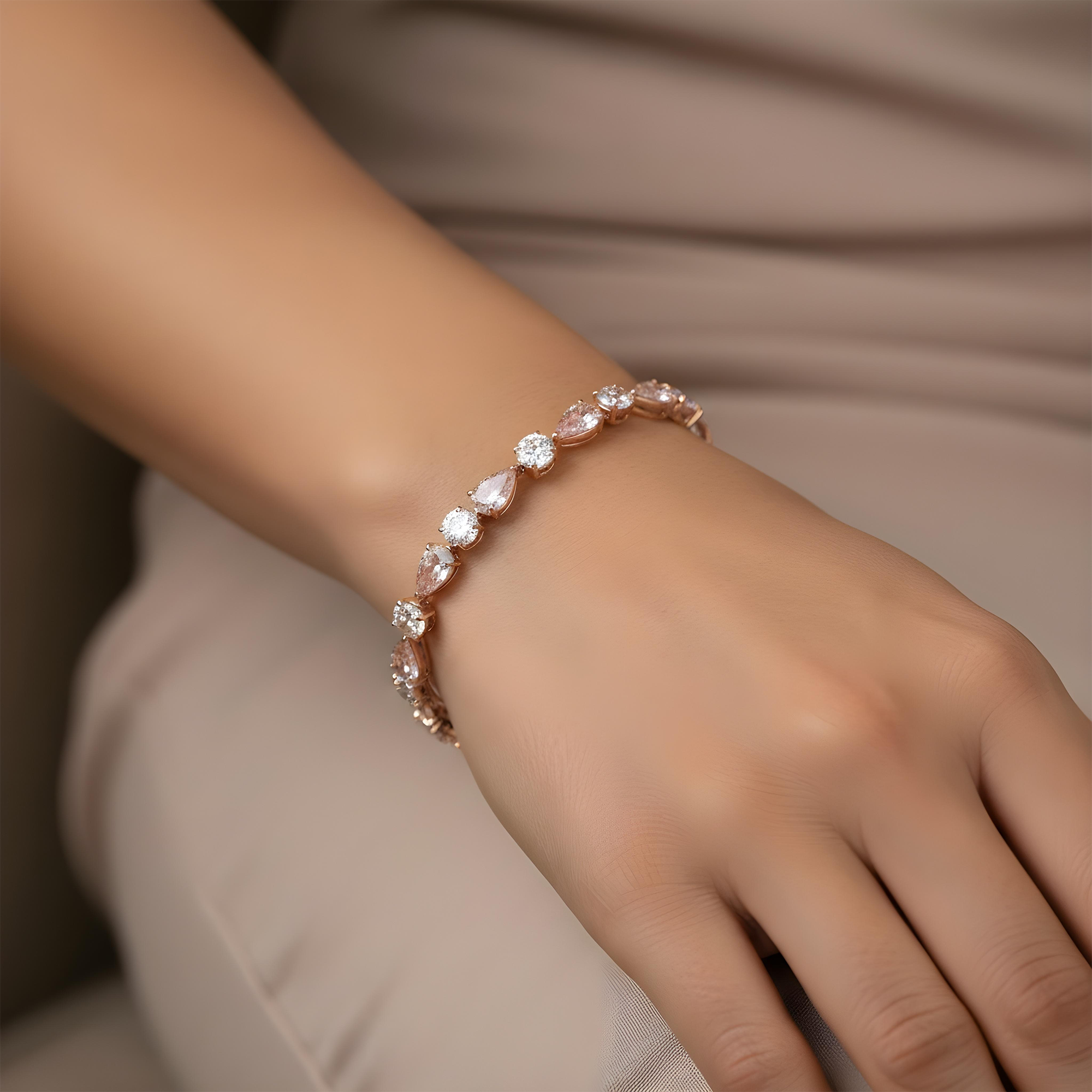 14K White Gold Fancy Pink & White Diamond Bracelet 13.45ct