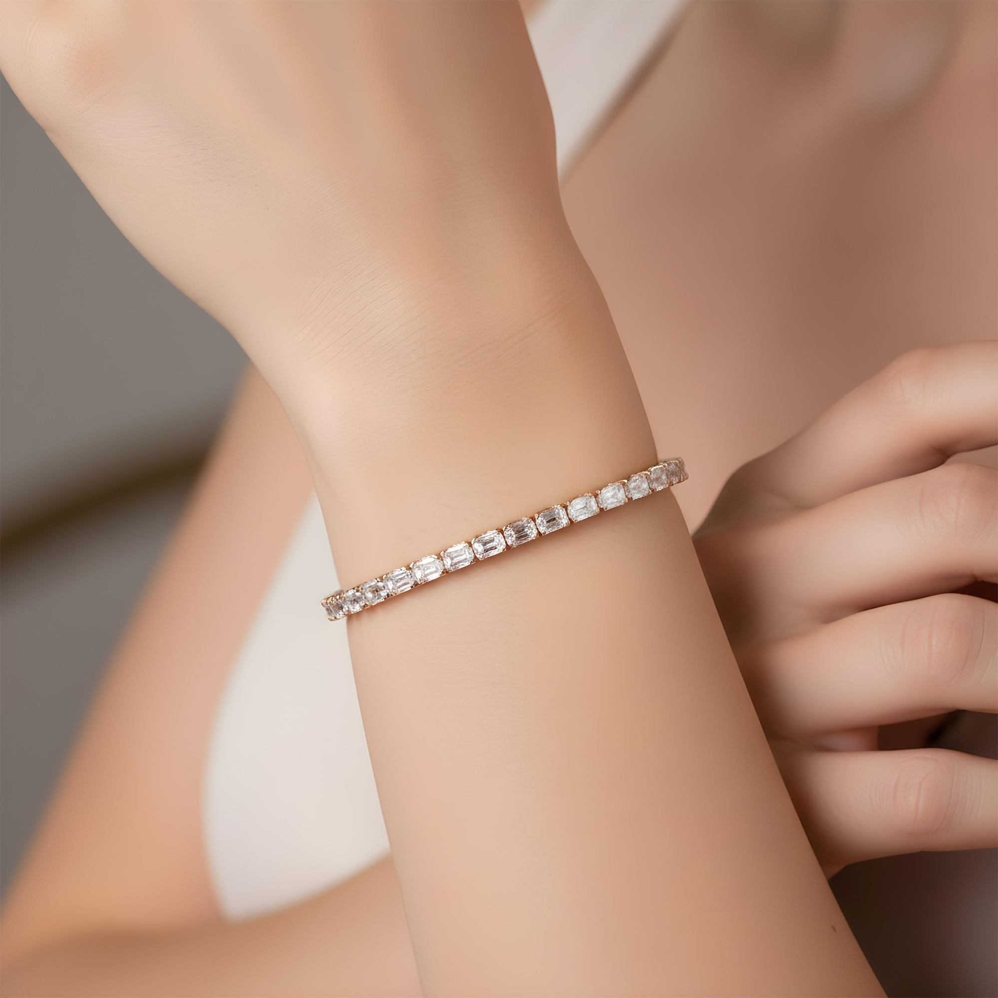 14K White Gold Emerald Cut Diamond Tennis Bracelet 12.62ct