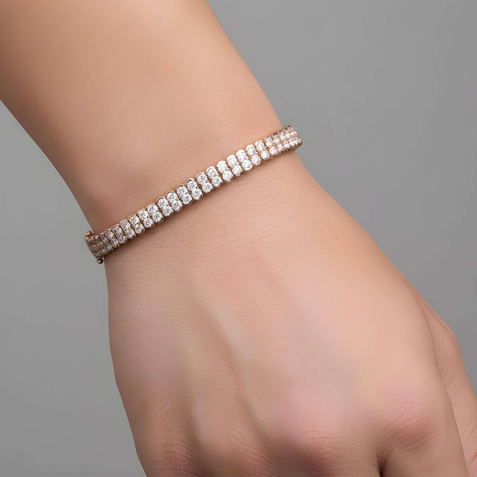 14K White Gold Double Row Round Diamond Tennis Bracelet 7.32ct