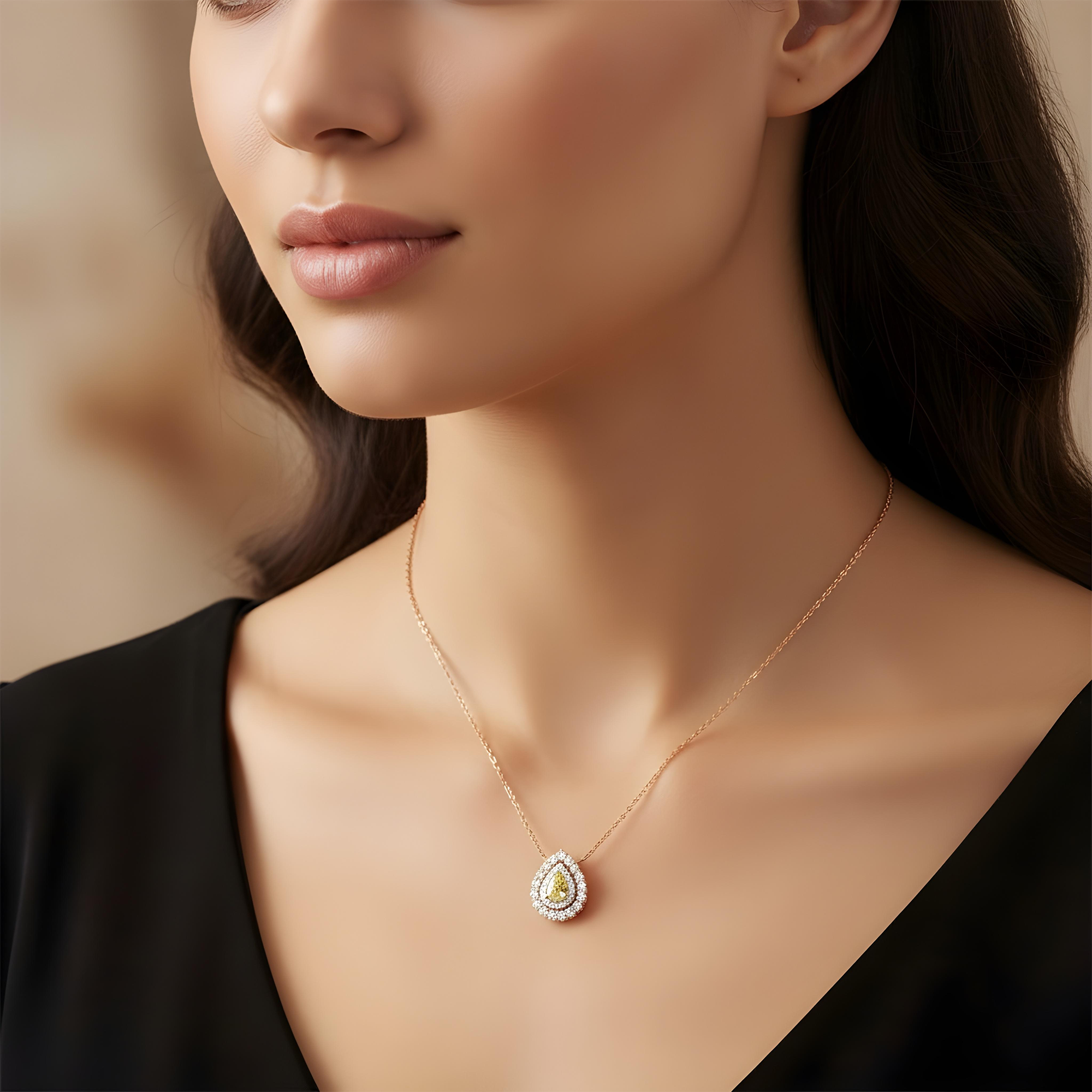 14K White Gold Pear Cut Canary Yellow Diamond Pendant & Chain Necklace 1.44ct
