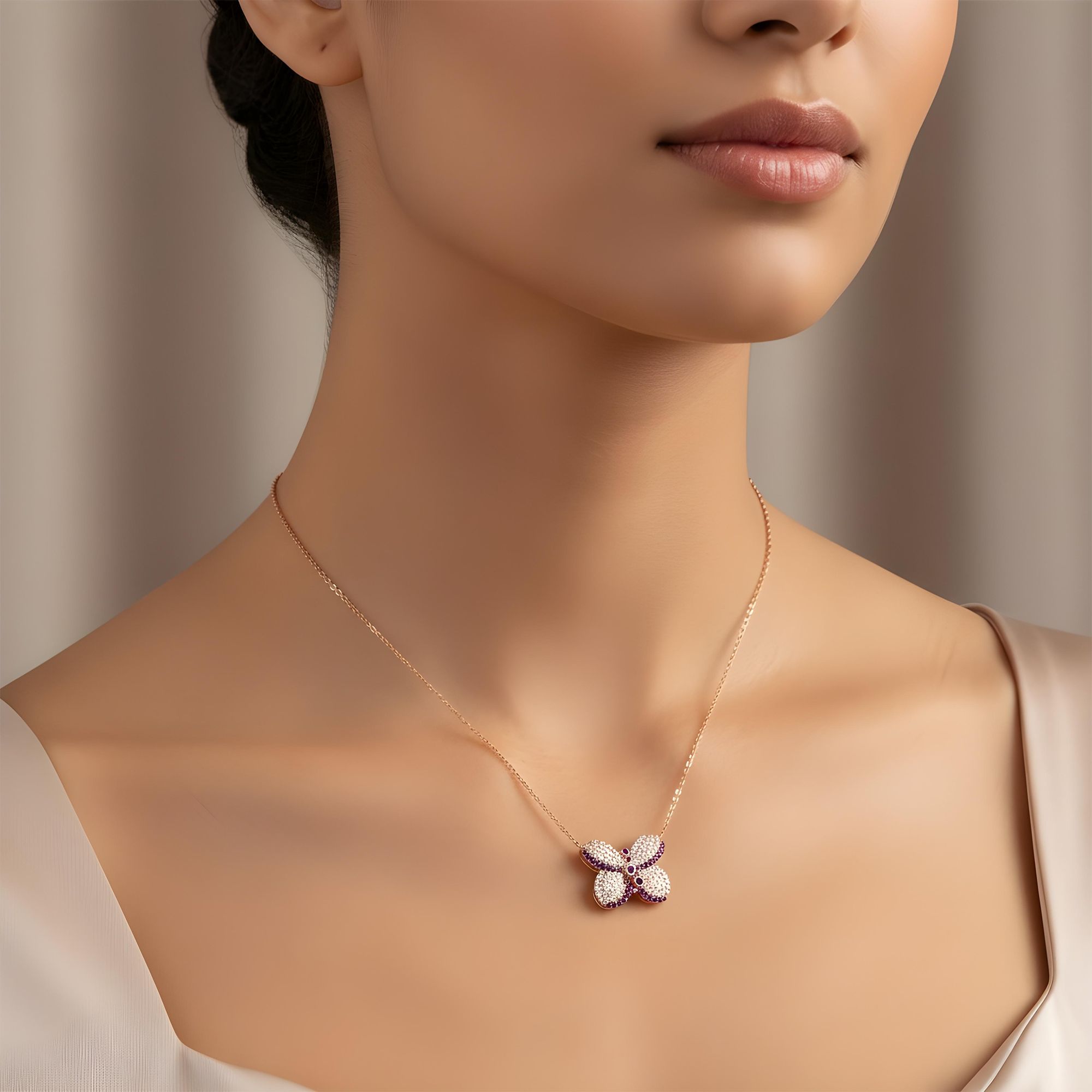 14K White Gold Ruby & Diamond Butterfly Pendant & Chain Necklace 1.13ct