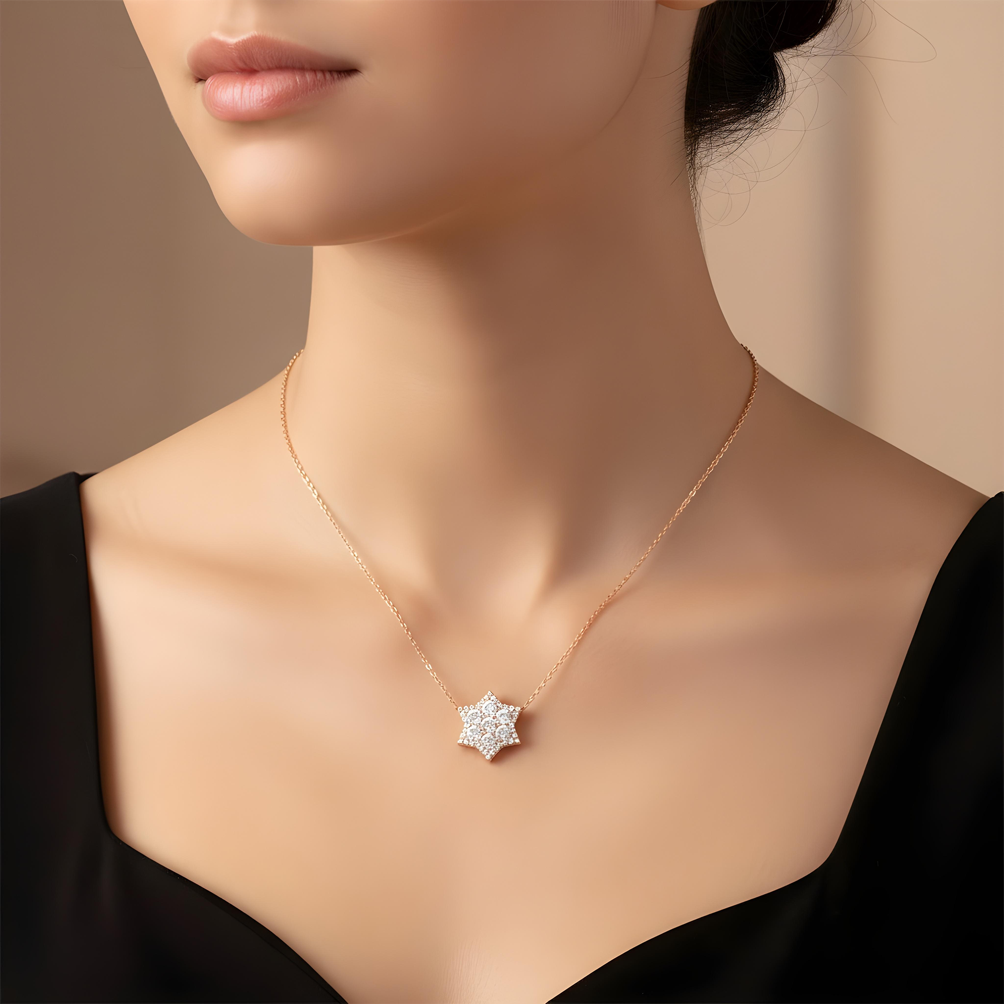 14K White Gold Round Diamond Star of David Pendant & Chain Necklace 1.51ct