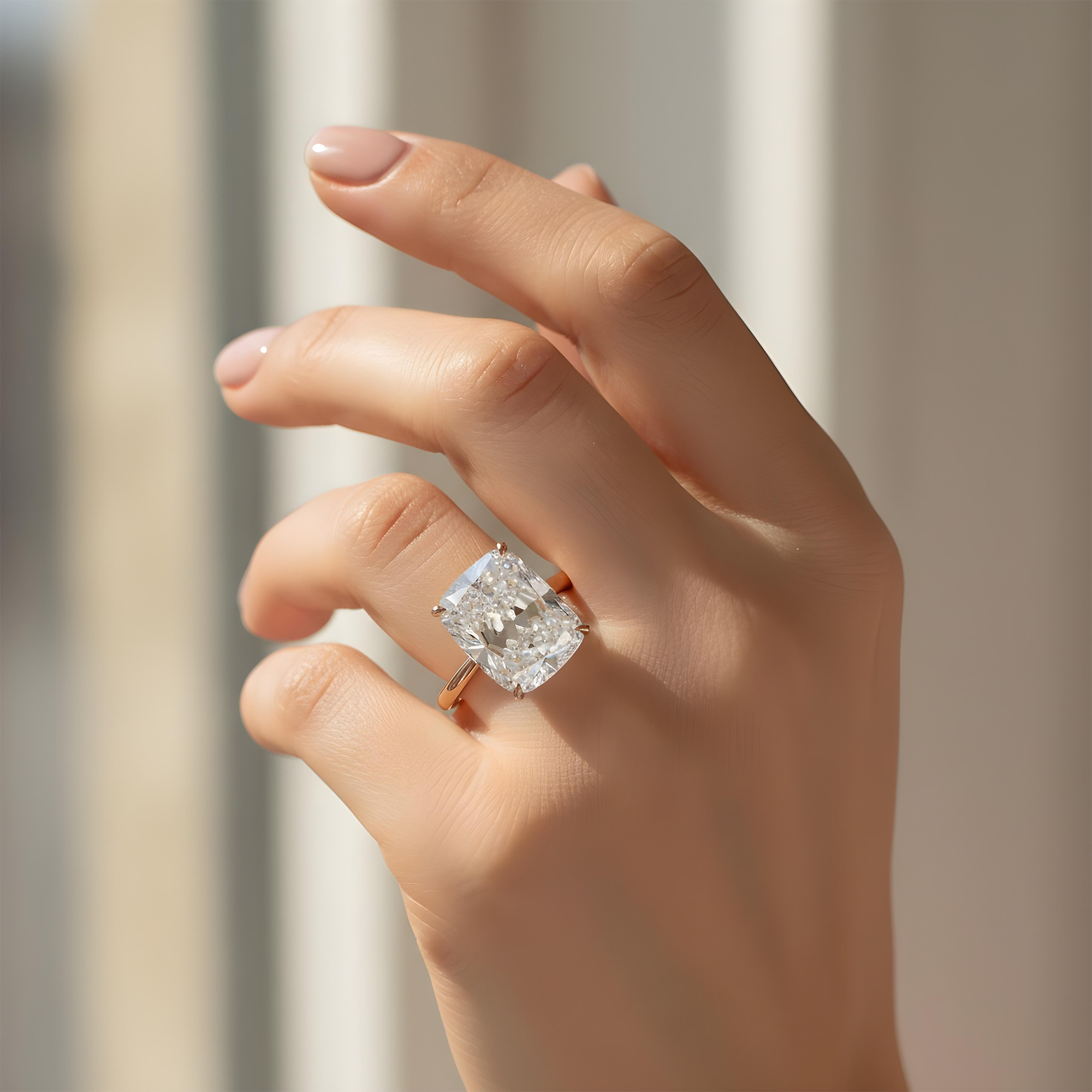 GIA Platinum Solitaire 10.01ct Cushion Cut Diamond Engagement Ring