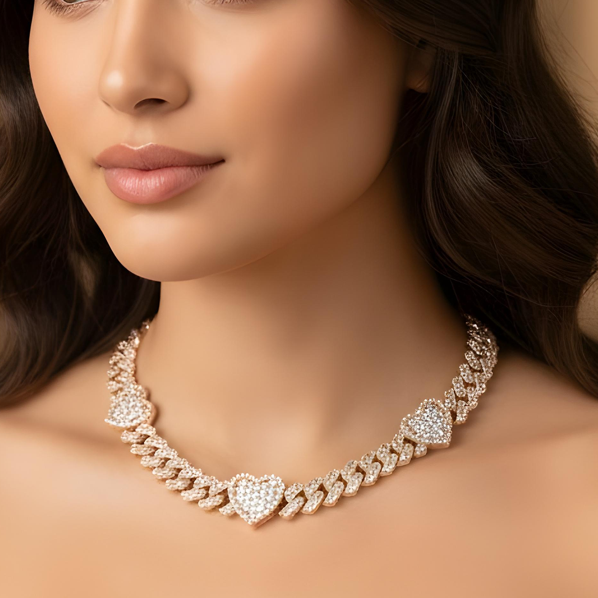 10K White Gold 13mm Asscher, Baguette & Round Diamond Triple Heart Cuban Link Chain 26.11ct
