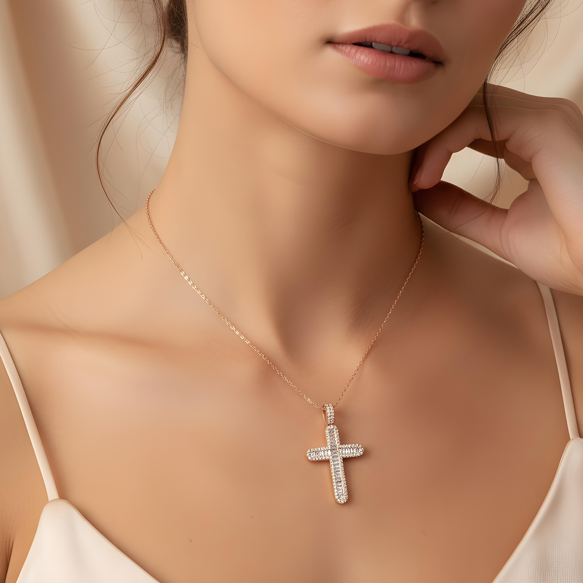 14K White Gold Emerald & Round Cut Diamond Cross Pendant 15.90ct