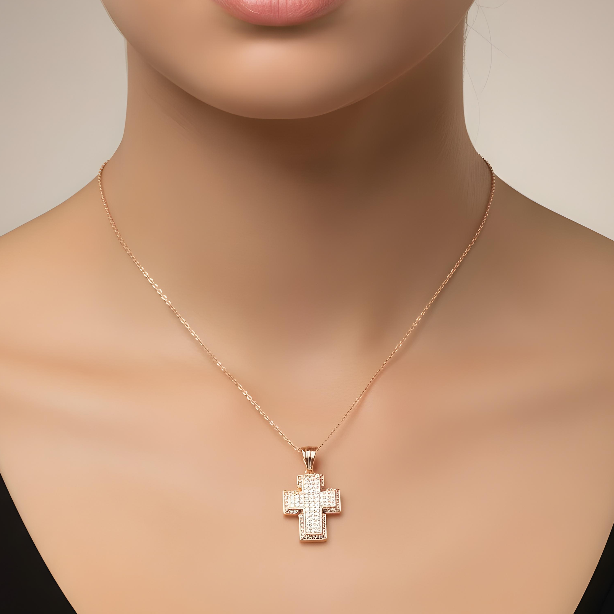 14K White Gold Round Diamond Cross Pendant & Chain Necklace 1.39ct