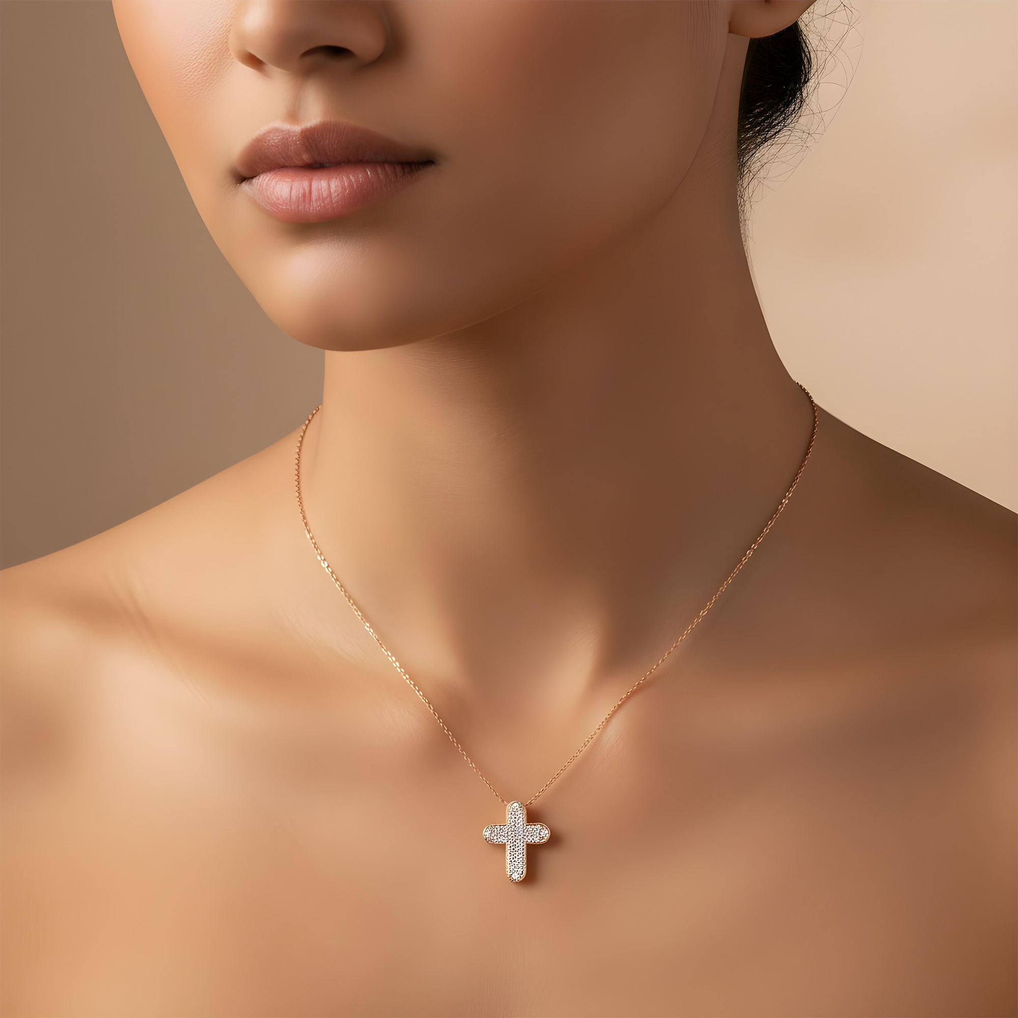 18K White Gold Princess Cut Diamond Cross Pendant & Chain Necklace 1.90ct