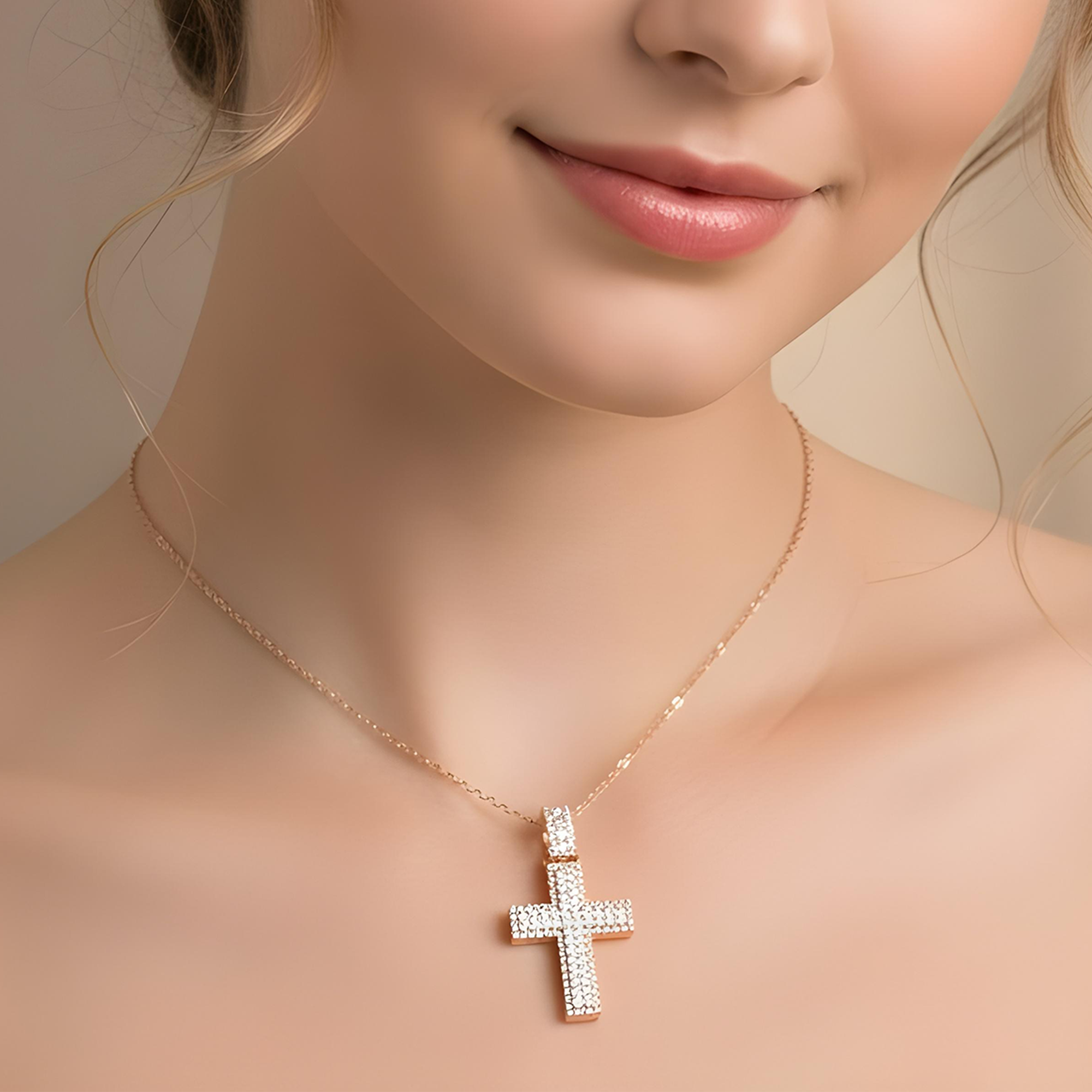 14K White Gold Bilevel Round Diamond Cross Pendant 6.70ct