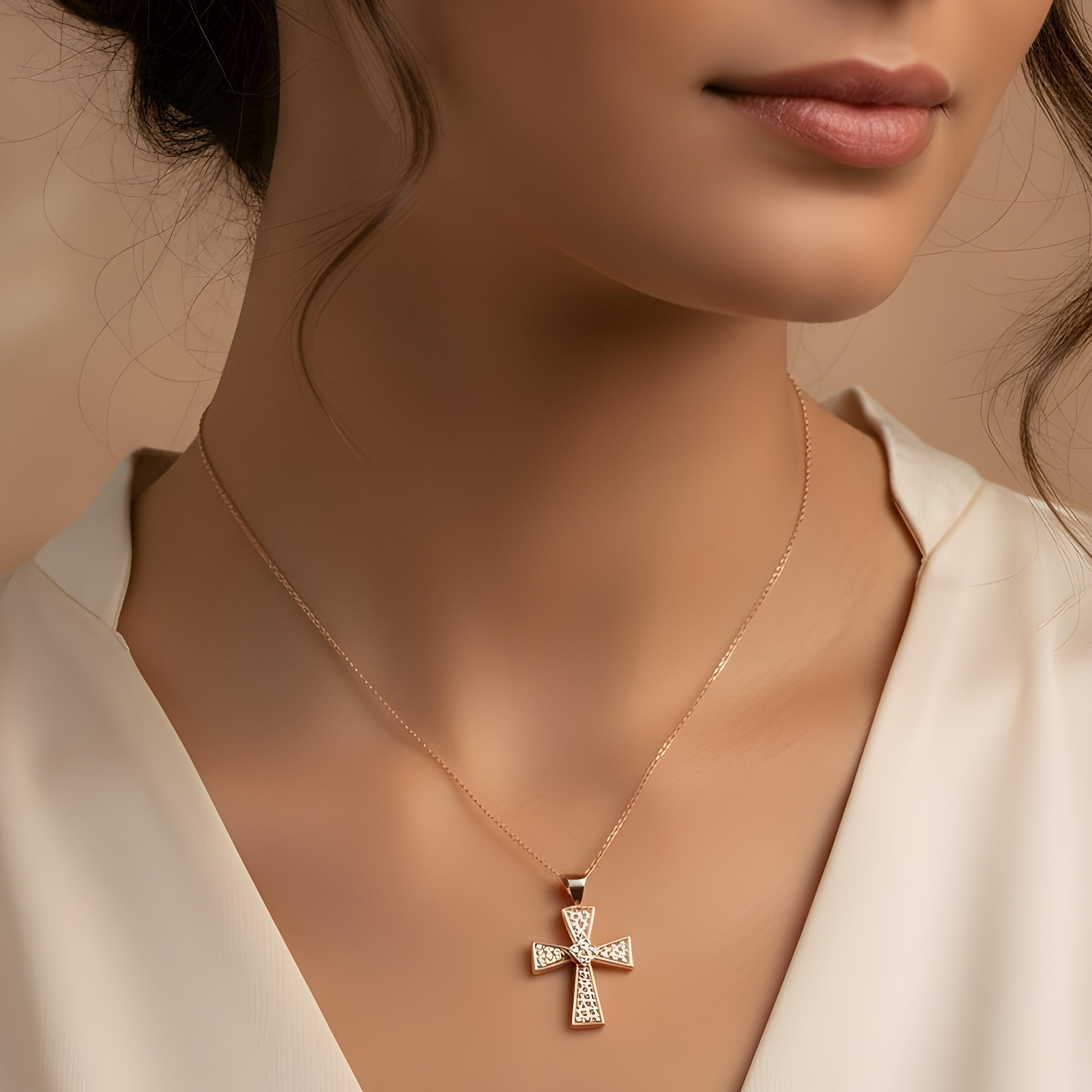 14K White Gold Round Diamond Cross Pendant & Chain Necklace 0.46ct