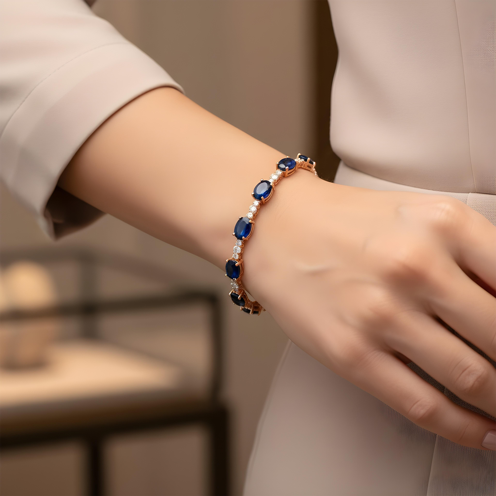 White Gold Oval Cut Sapphire & Round Cut Diamond Bracelet 14.75ctw