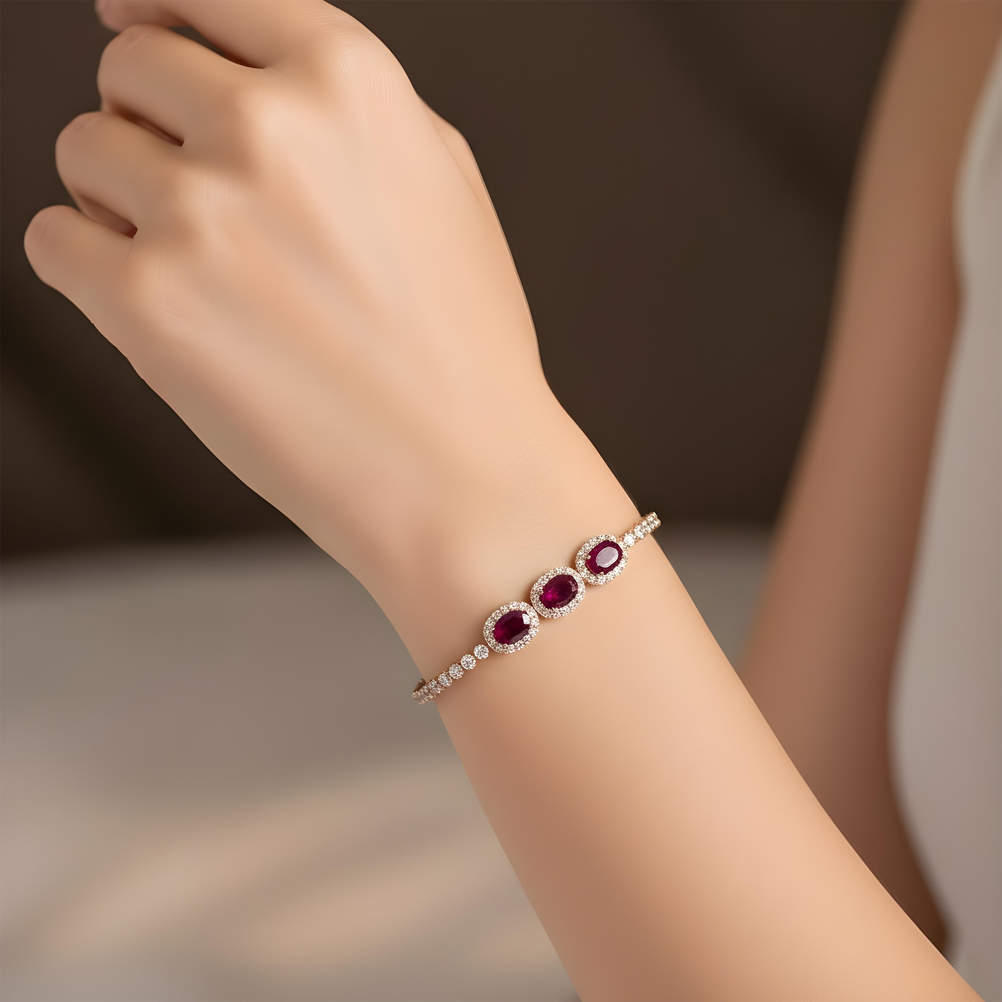 White Gold Oval Cut Ruby & Diamond Bracelet 5.34ctw