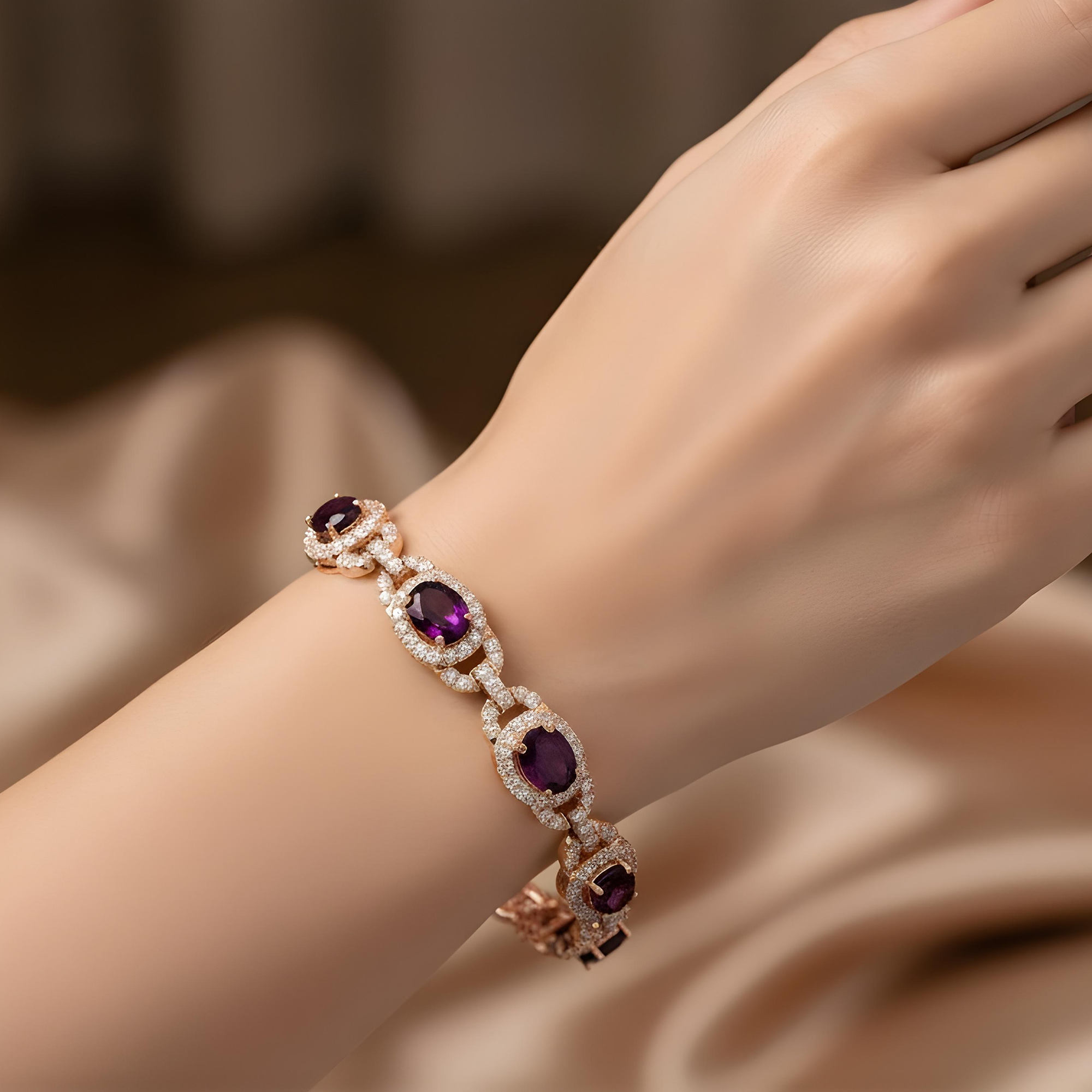 White Gold Oval Cut Ruby & Round Diamond Bracelet 13.96ct