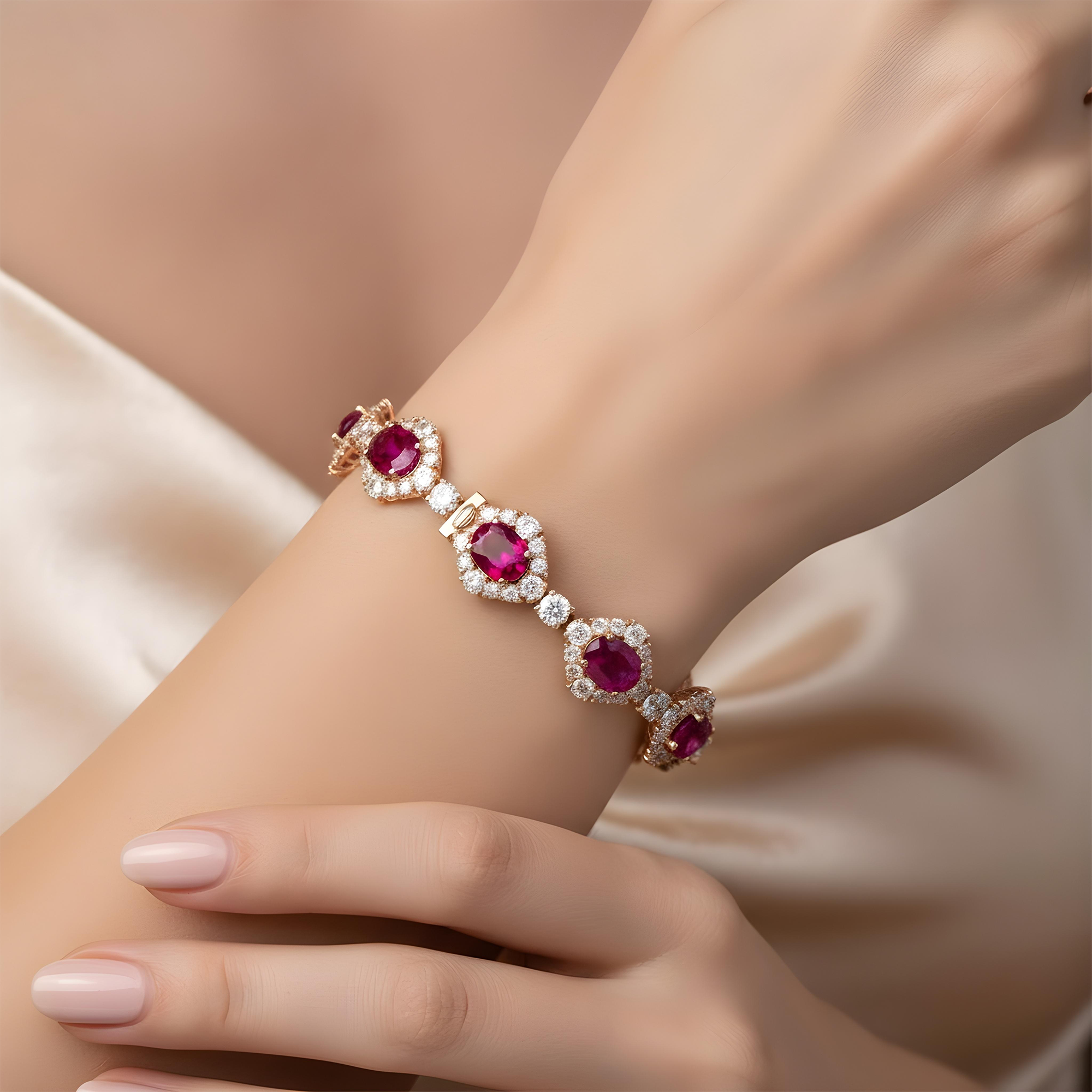 White Gold Oval Cut Ruby & Round Diamond Bracelet 26.43ct