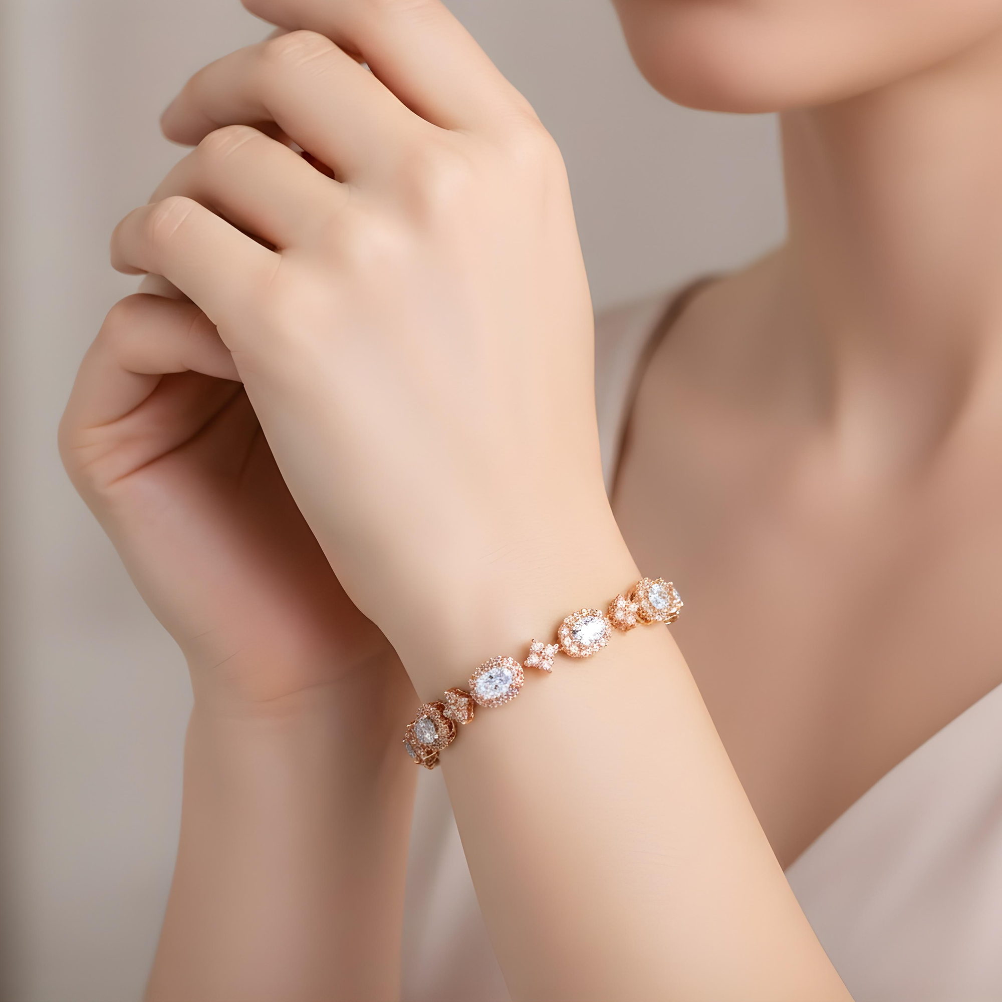 White Gold Oval & Round Diamond Bracelet 7.12ct