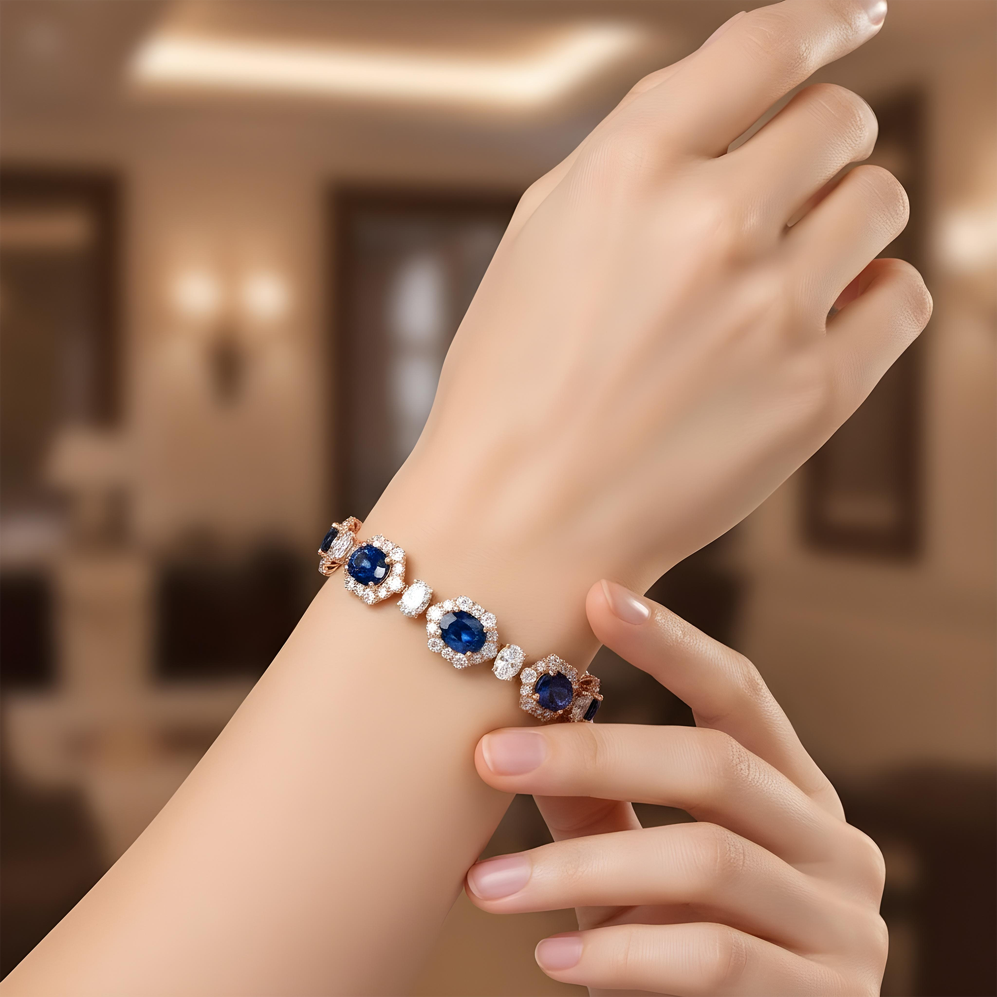 White Gold Oval Cut Sapphire & Diamond Bracelet 36.29ct