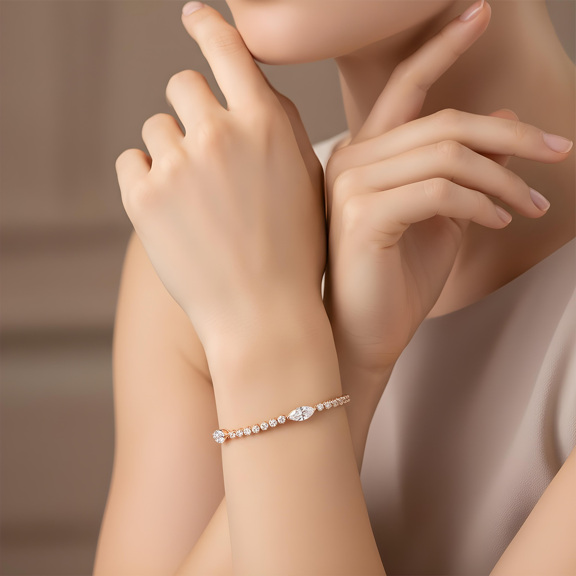 White Gold Marquise & Round Diamond Tennis Bracelet 3.72ct