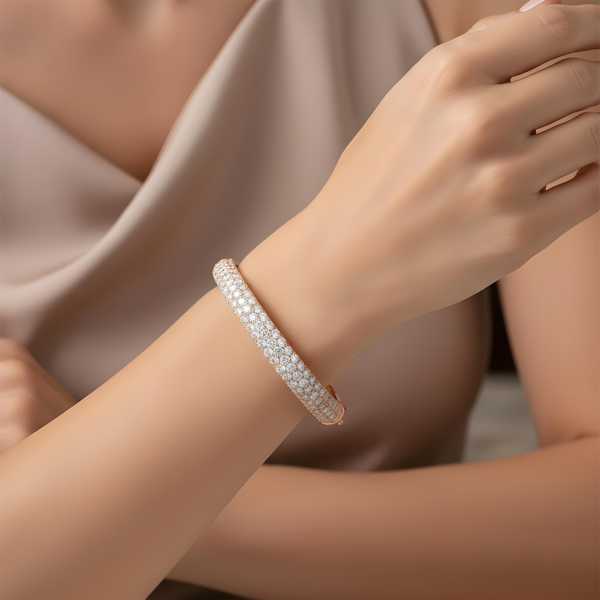 White Gold 5 Row Pave Set Round Diamond Bangle Bracelet 6.62ct