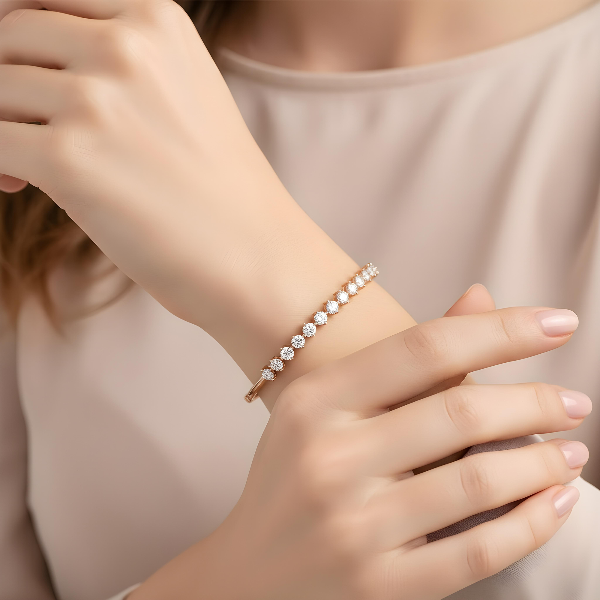 White Gold Round Diamond Satellite Bangle Bracelet 3.74ct
