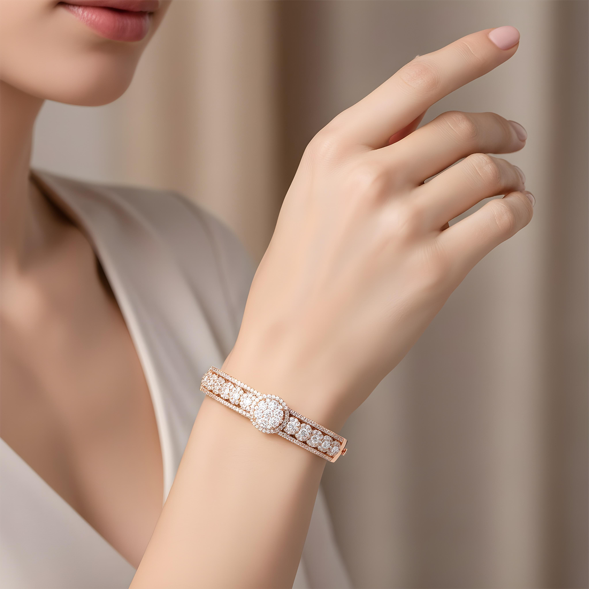 White Gold Detailed Round Diamond Bangle Bracelet 4.70ct