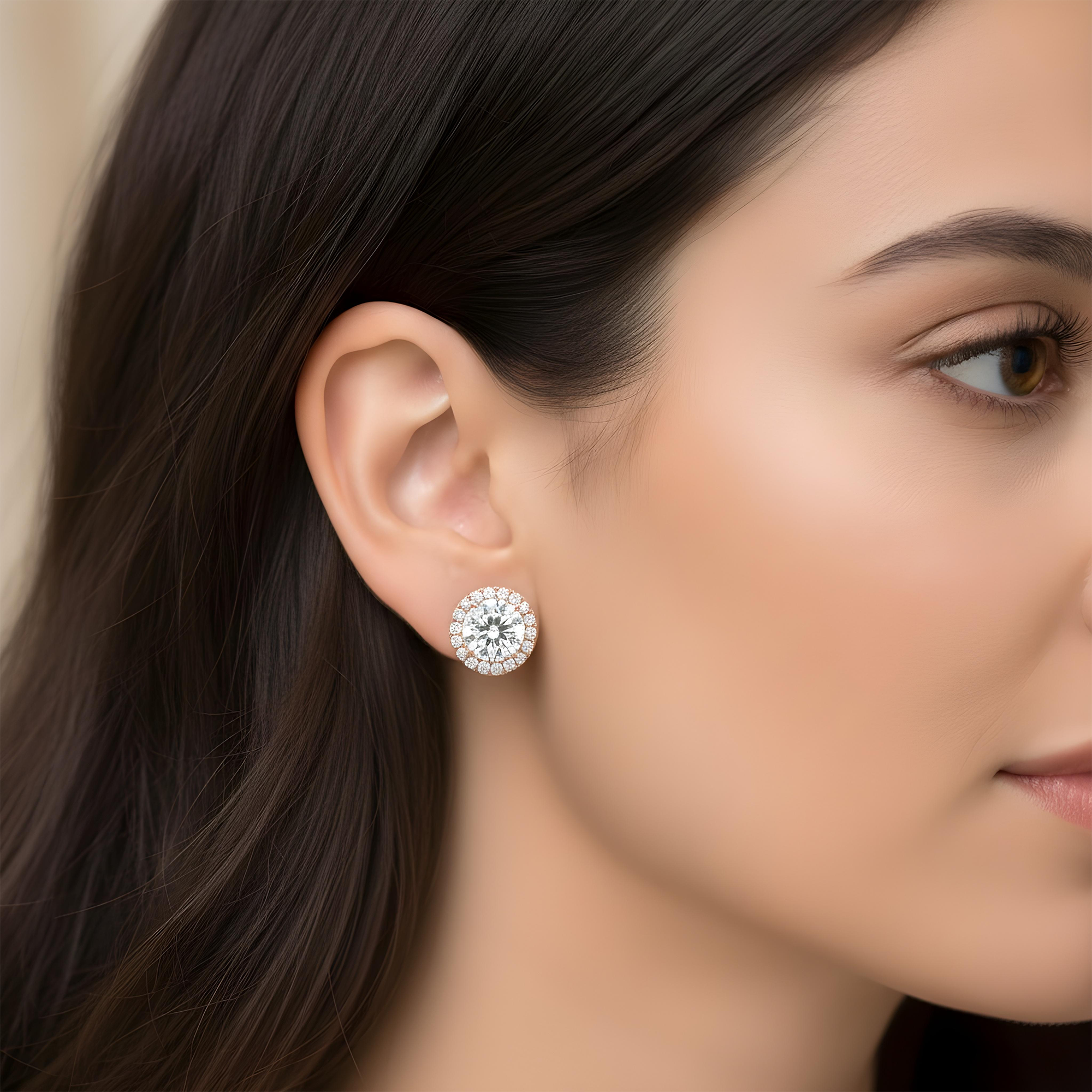 IGI 18K White Gold Round Diamond Earrings w/ Halo 2.47ctw