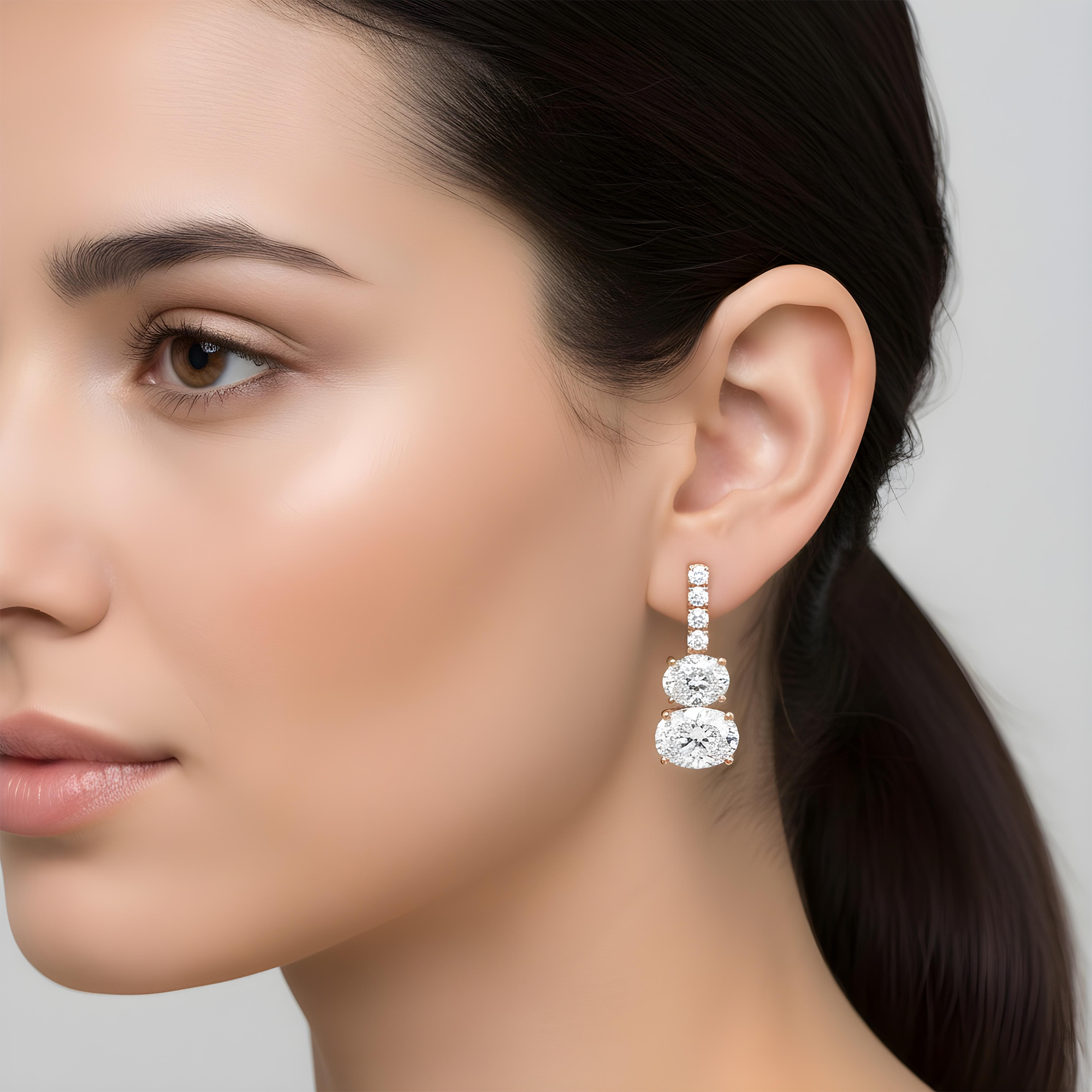 White Gold Round & Oval Cut Diamond Drop Earrings 4.95ctw