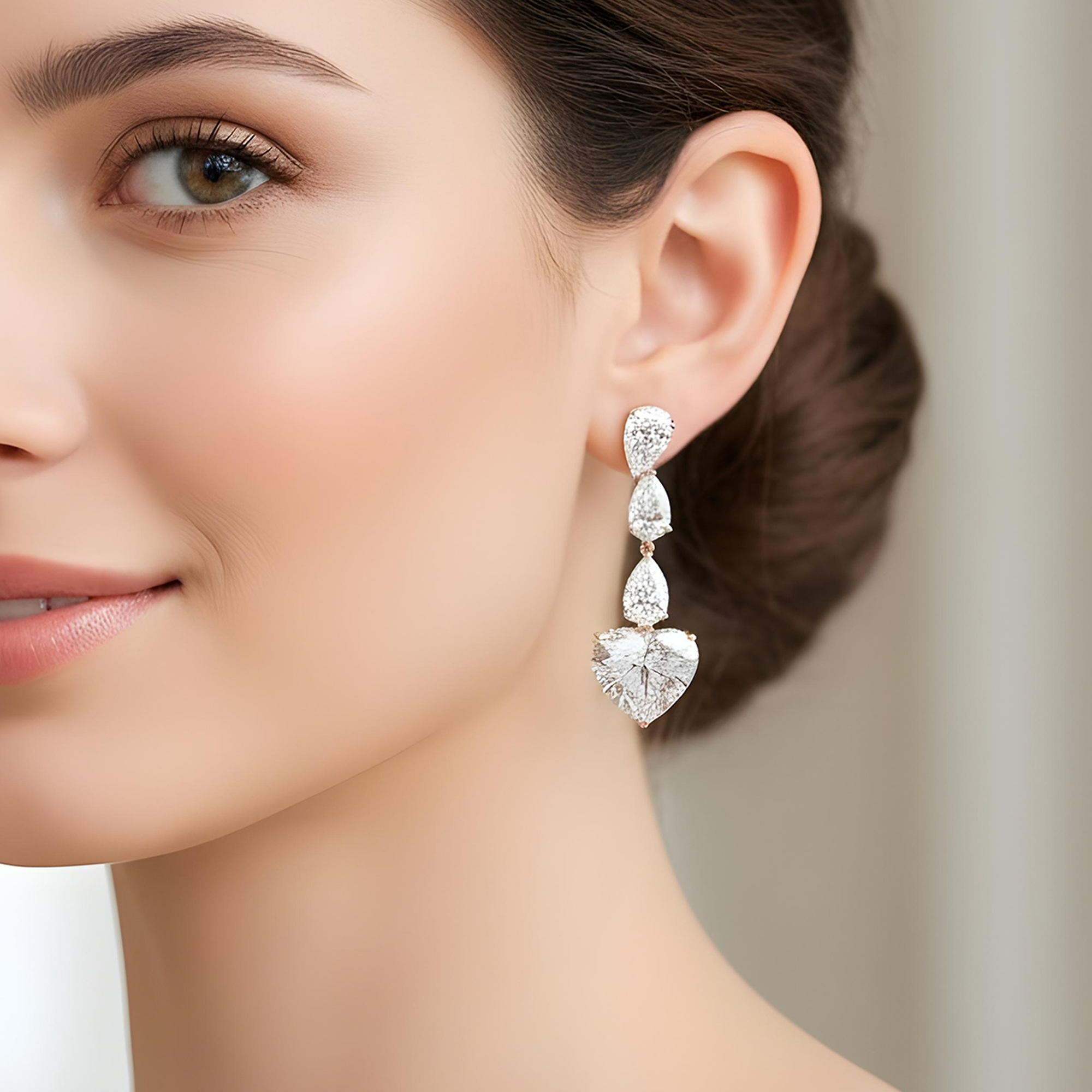 IGI 18K White Gold Pear & Heart Cut Diamond Drop Earrings 14.72ctw