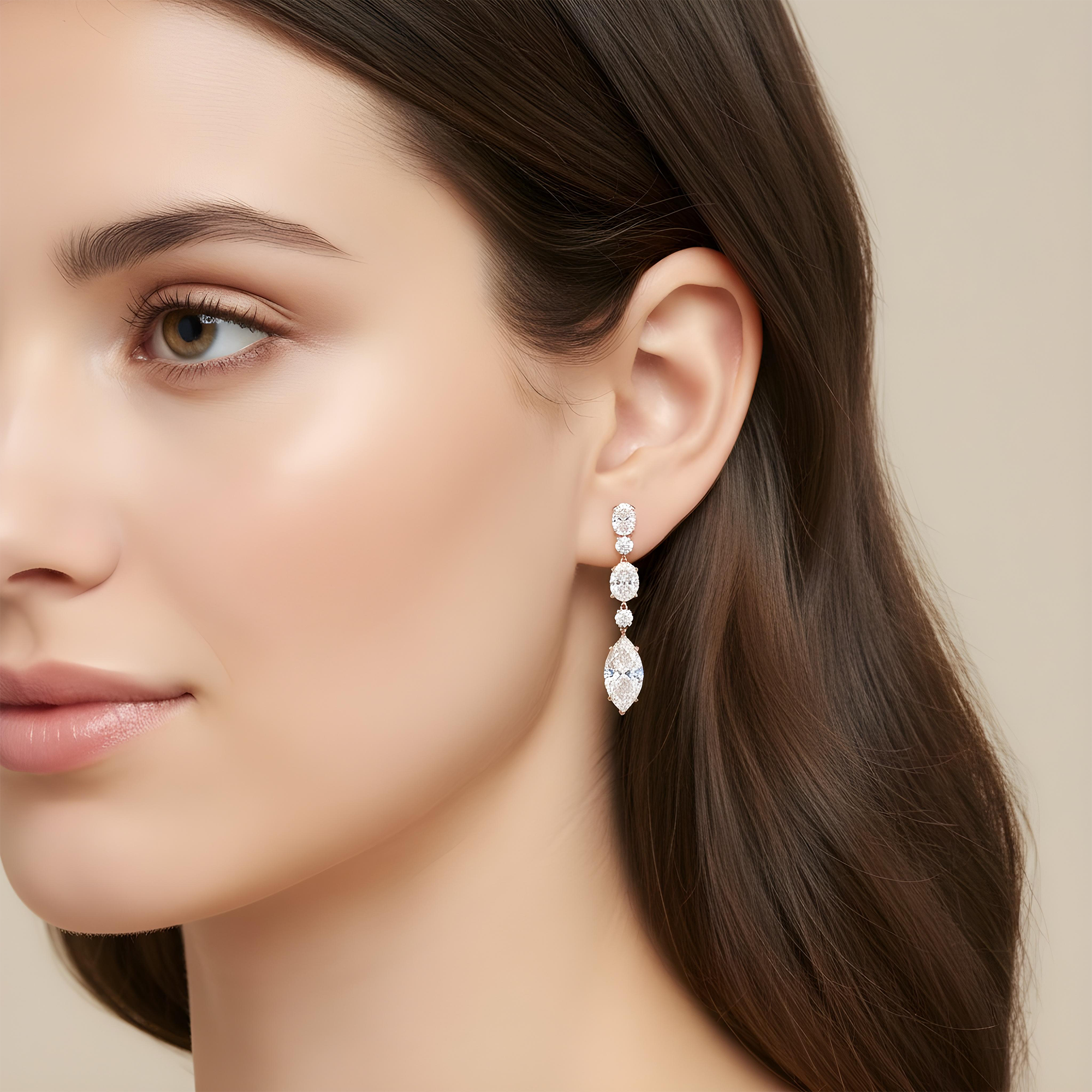 IGI 18K White Gold Multi Cut Diamond Drop Earrings 9.58ctw