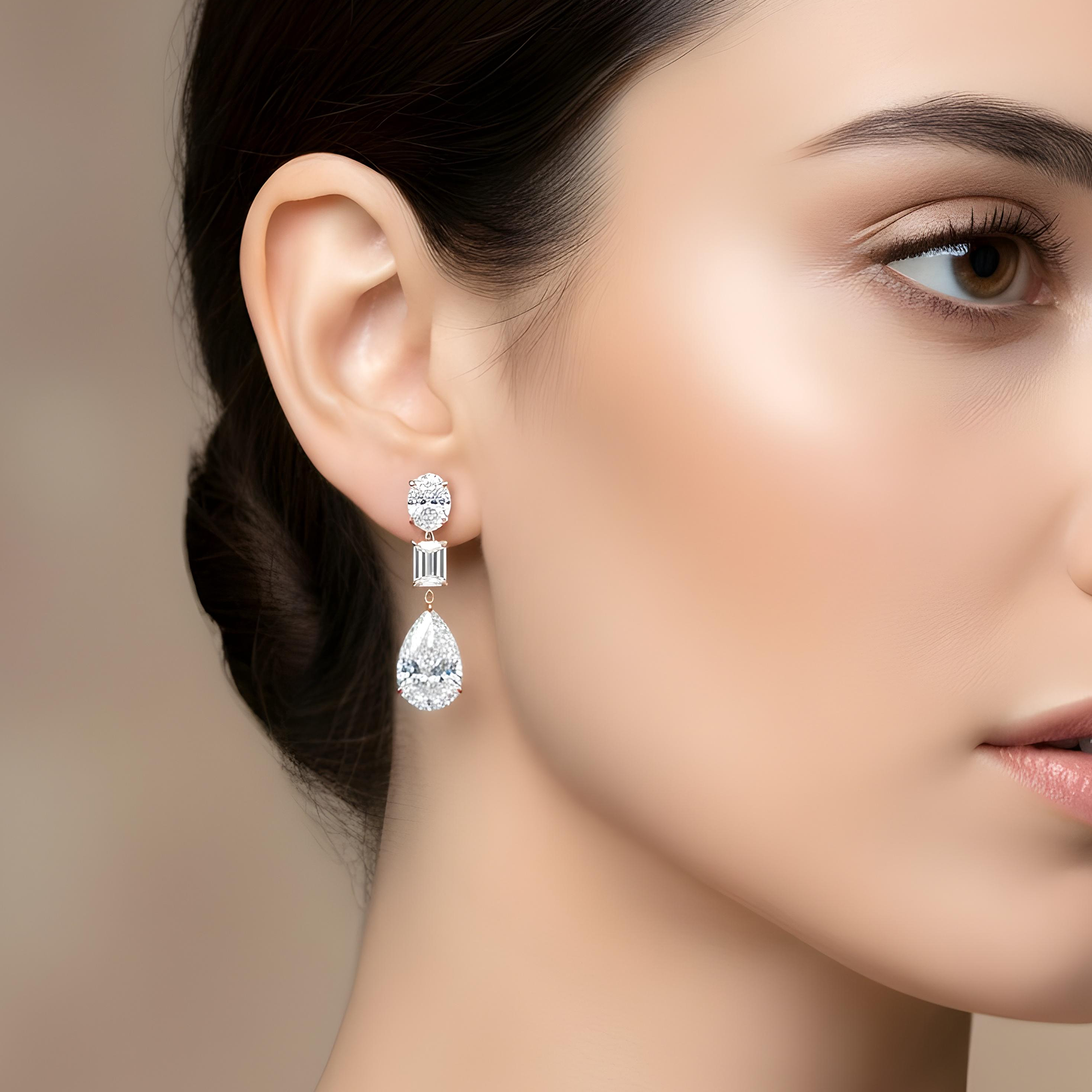 IGI 18K White Gold Multi Cut Diamond Drop Earrings 12.51ctw