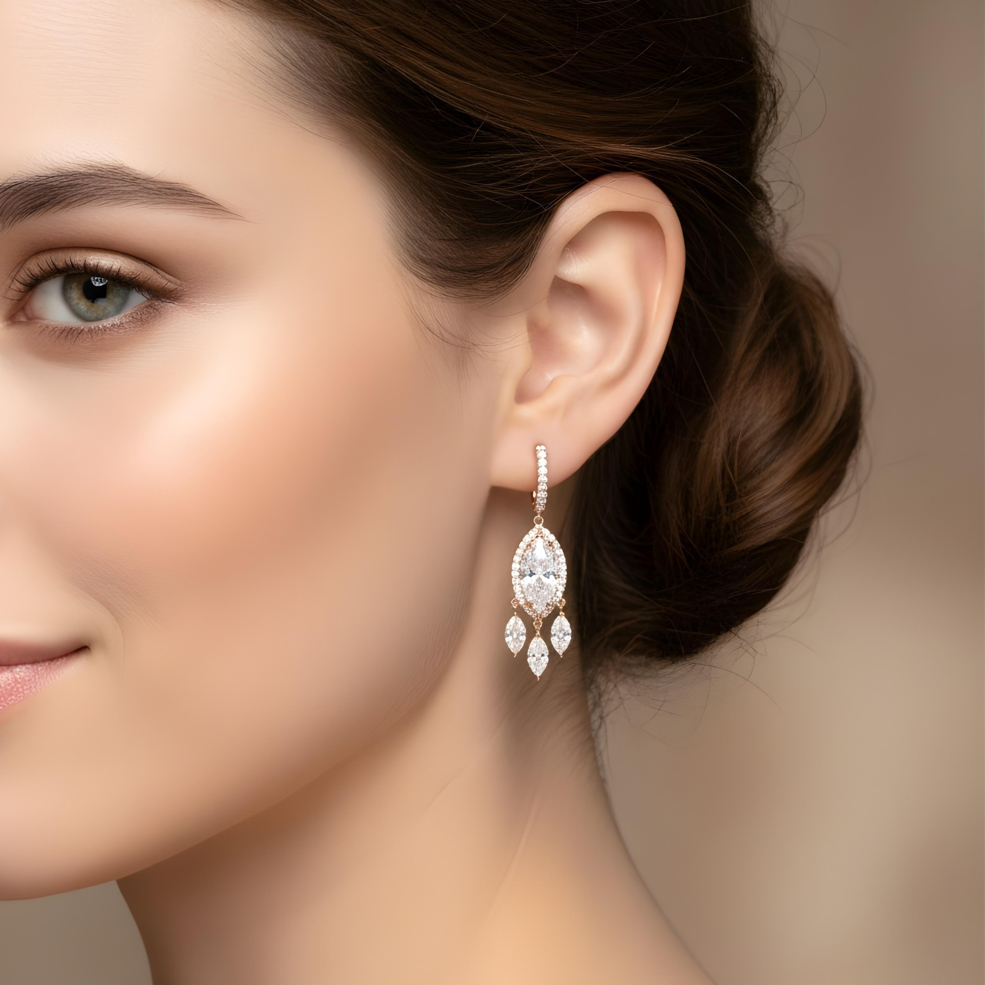 IGI 18K White Gold Round & Marquise Cut Diamond Drop Earrings 9.90ctw