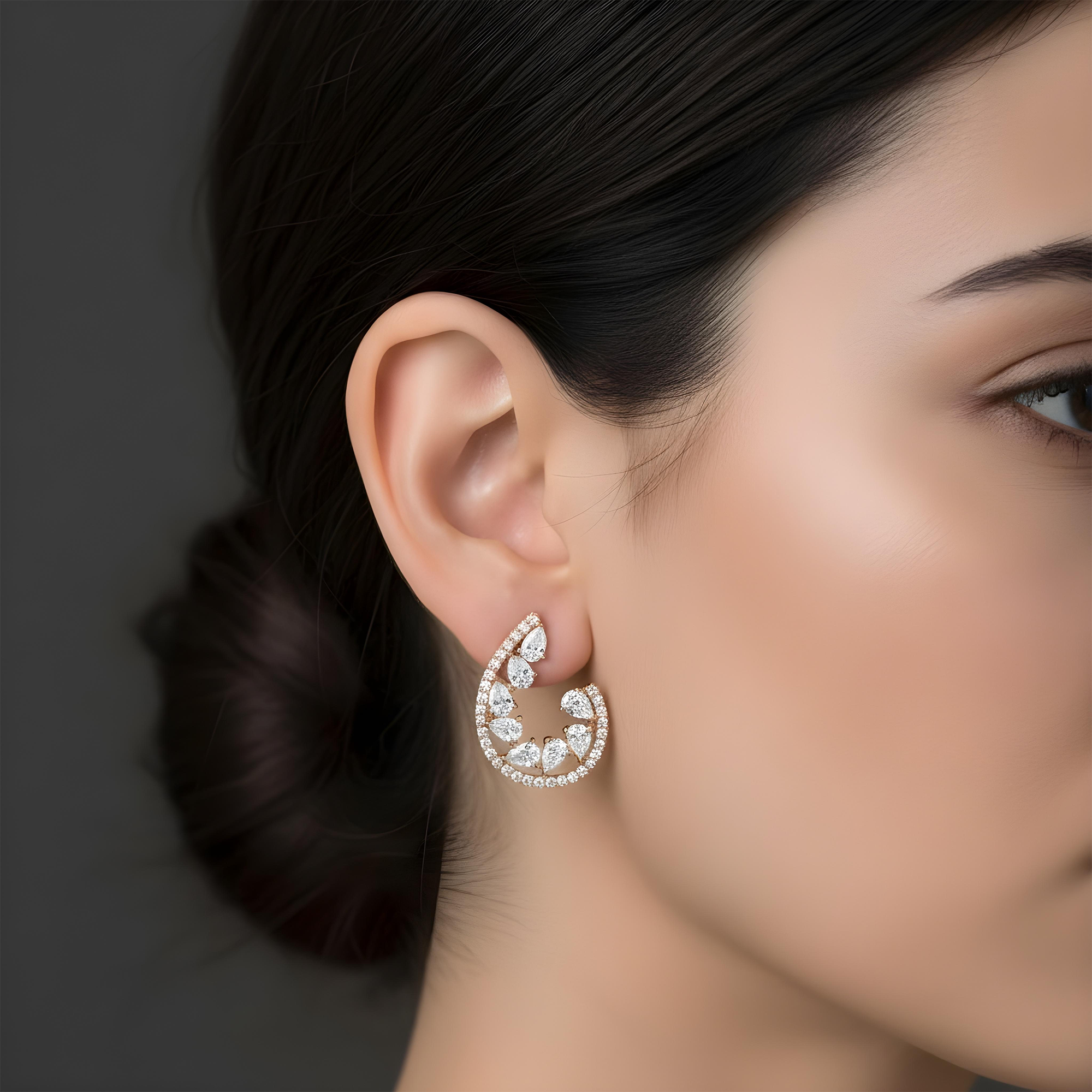 White Gold Pear & Round Diamond Drop Earrings 3.69ct
