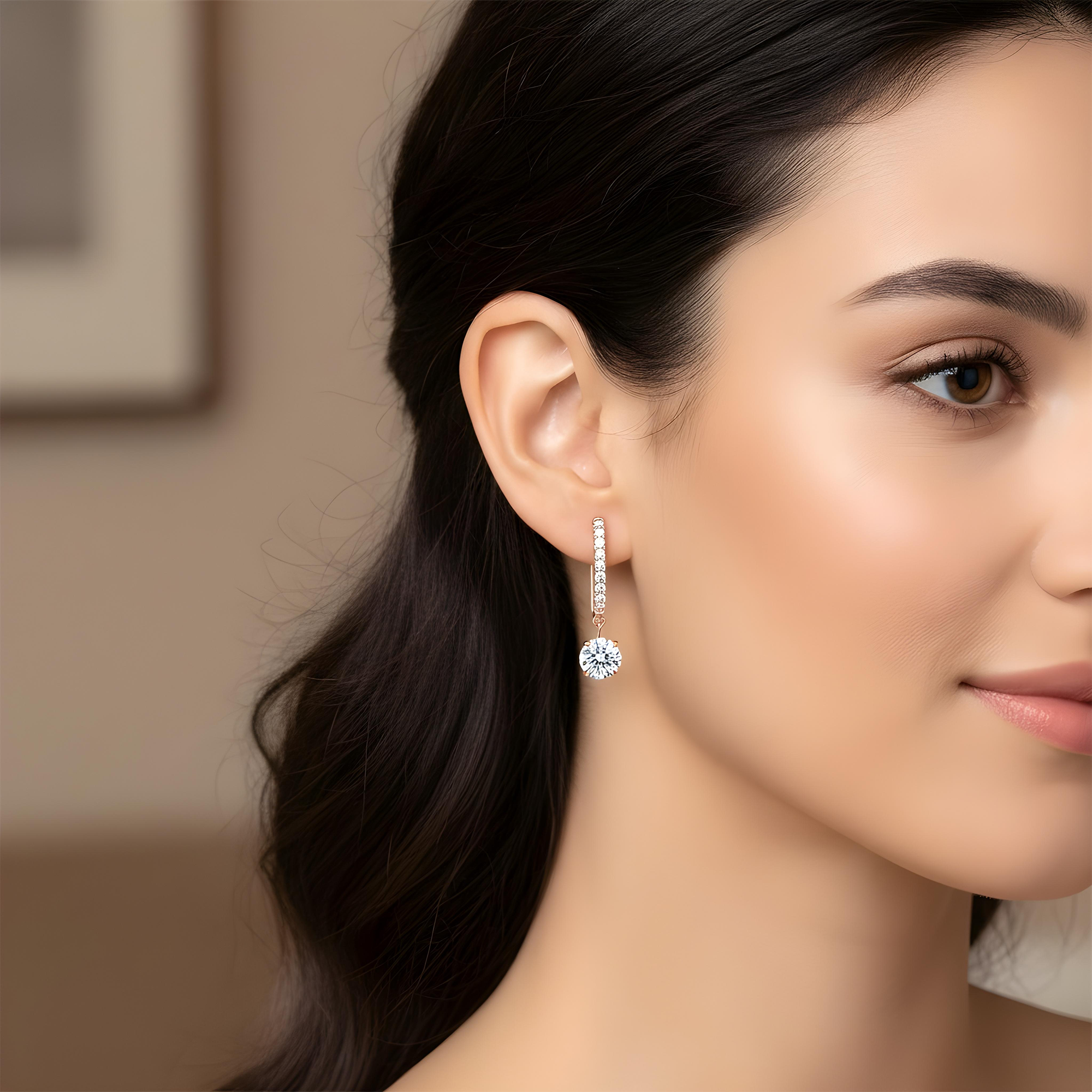 White Gold Round Diamond Drop Earrings 1.58ctw