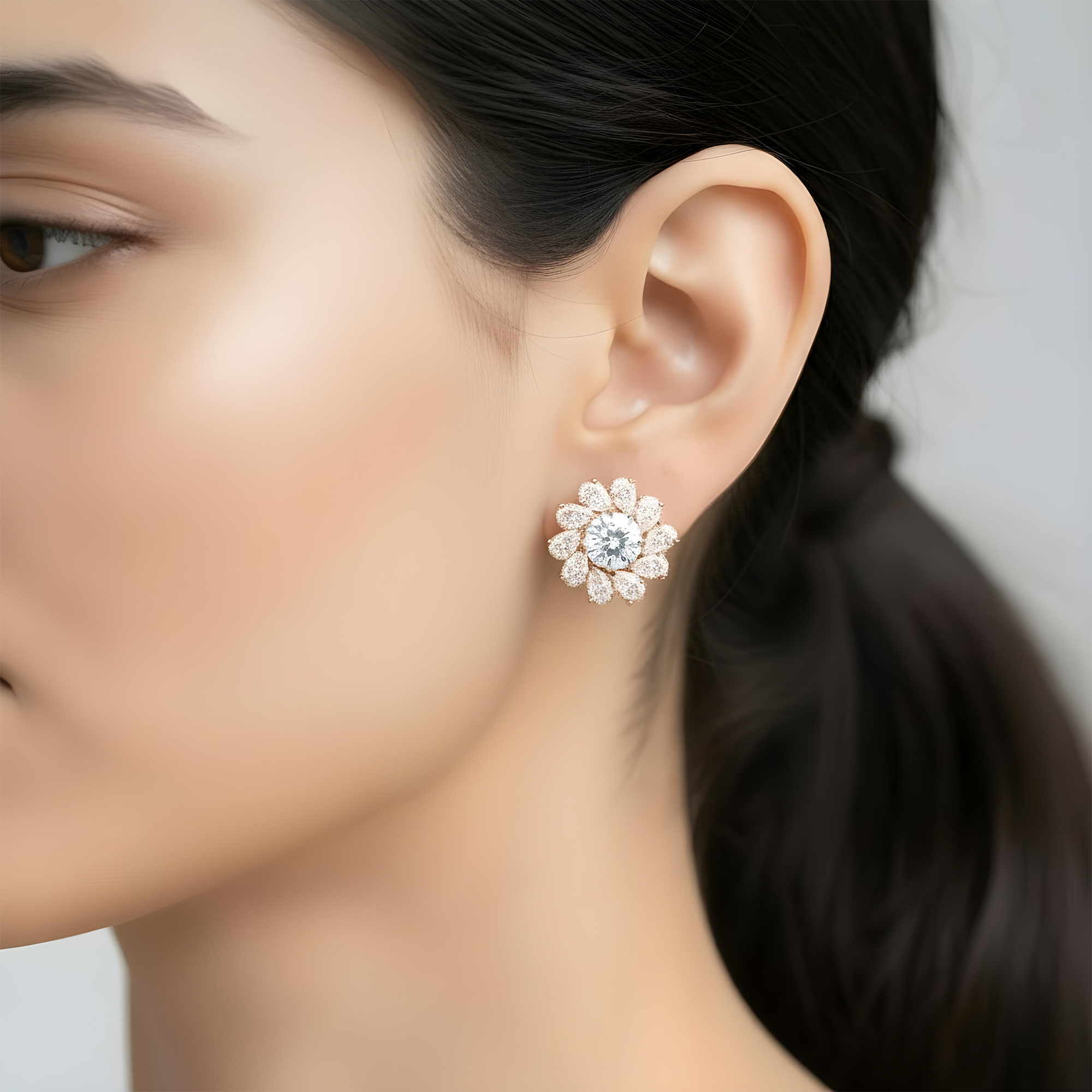 White Gold Round & Pear Cut Diamond Stud Earrings 3.85ctw
