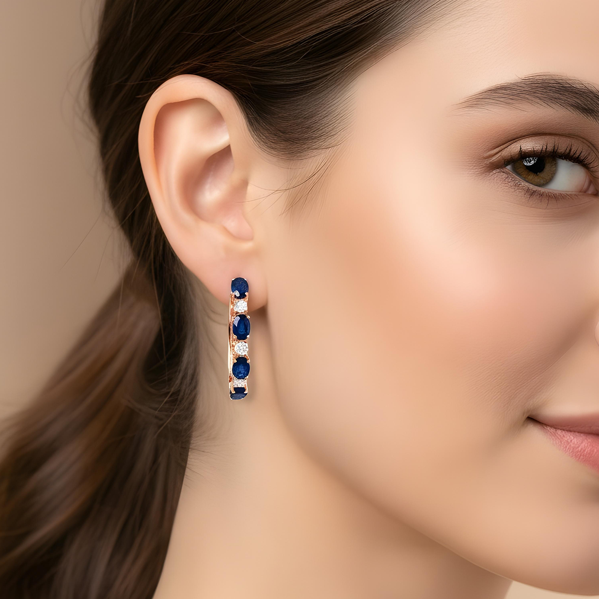 White Gold Oval Cut Sapphire & Round Cut Diamond Hoop Earrings 20.59ctw