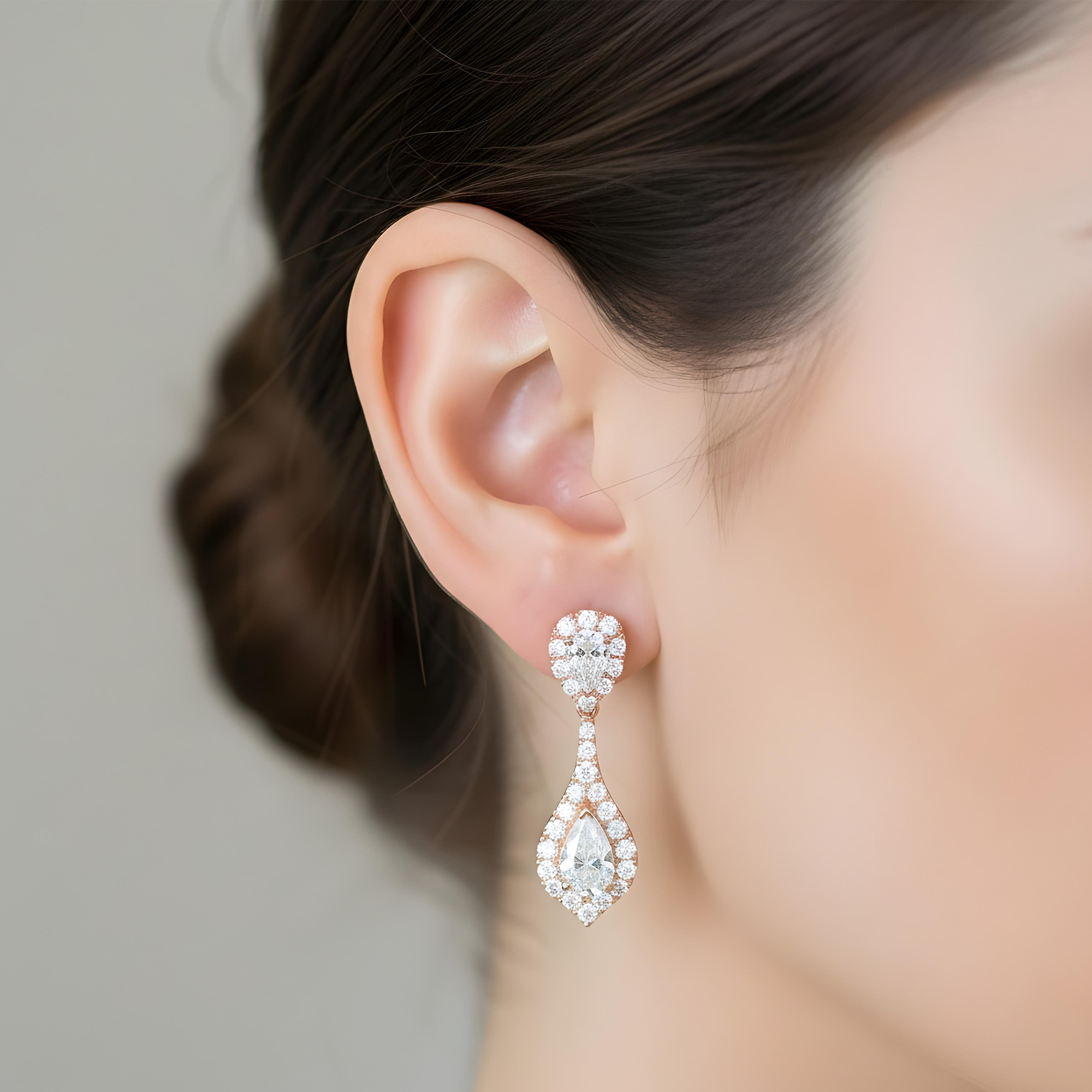 White Gold Round & Pear Cut Diamond Drop Earrings 1.64ctw