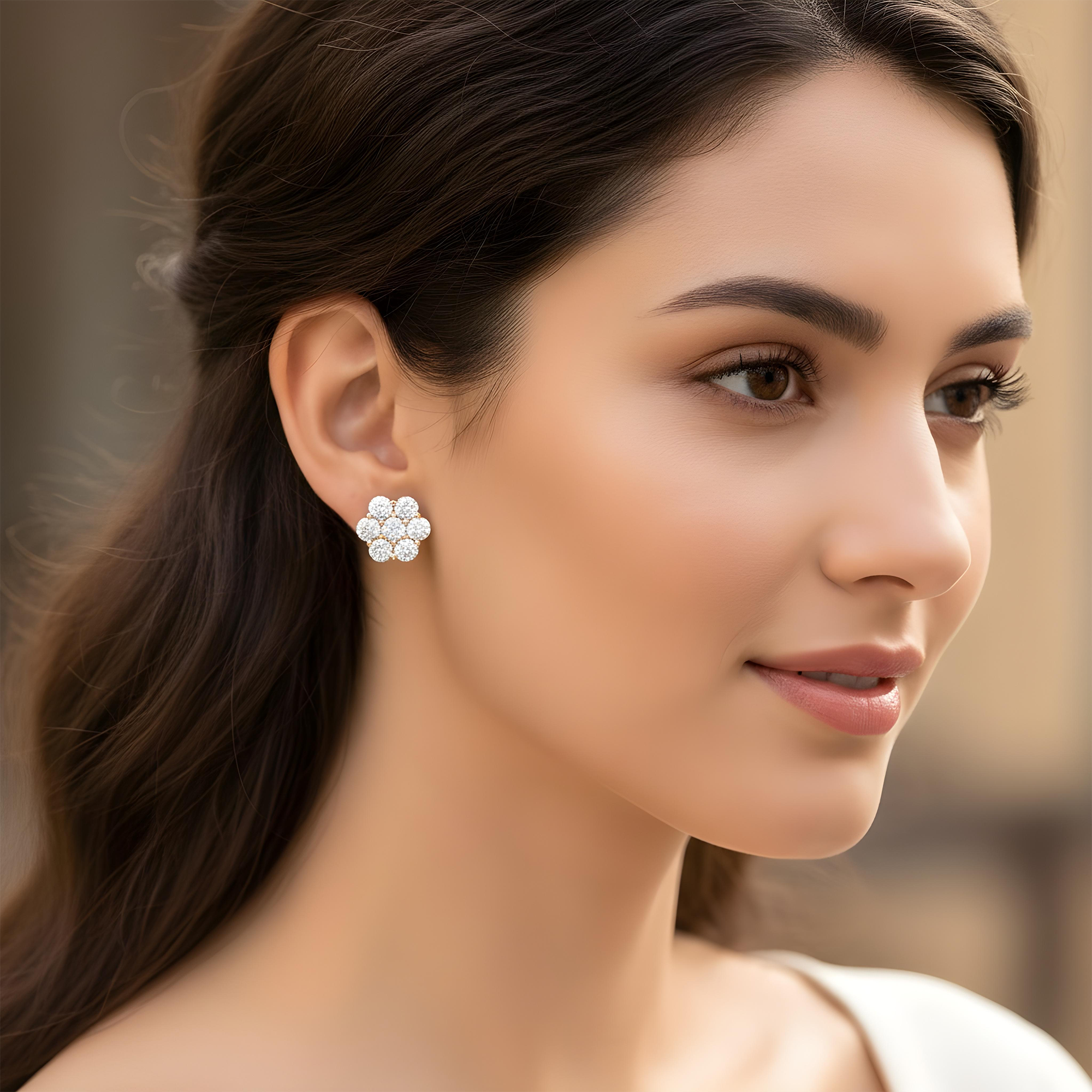 White Gold Round Diamond Cluster Stud Earrings 2.50ct