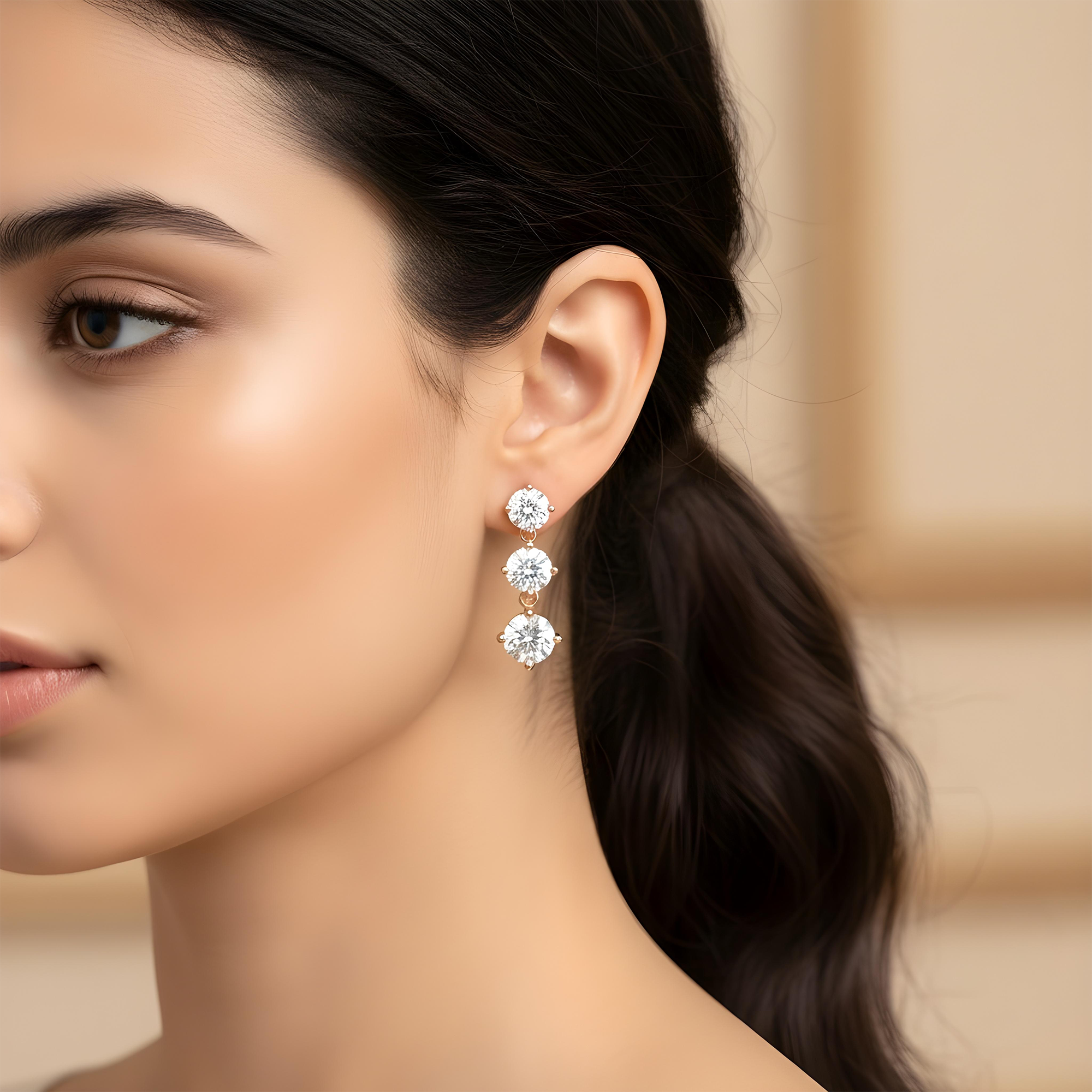 White Gold Round Diamond Drop Earrings 2.10ctw