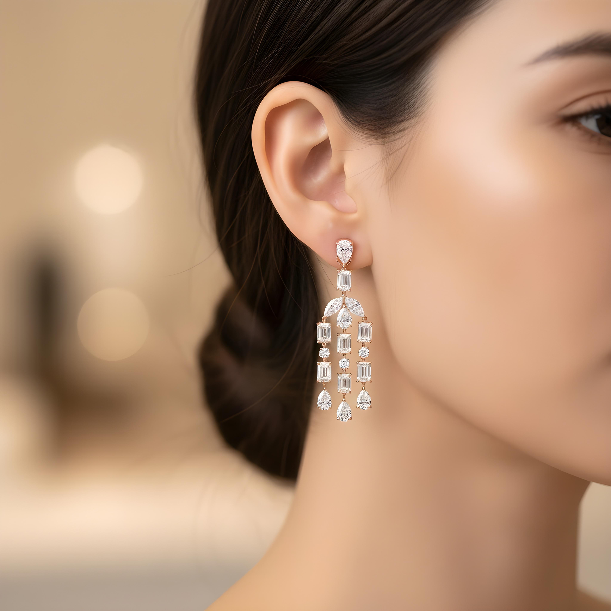 10K White Gold Multi Cut Diamond Drop Earrings 28.82ctw