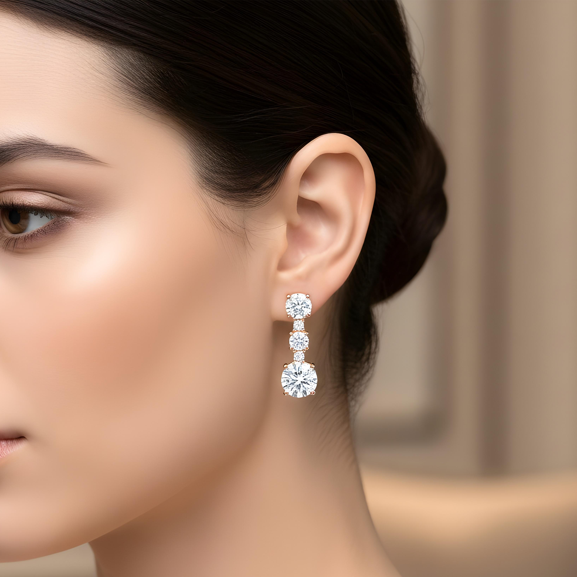 White Gold Round Diamond Drop Earrings 3.07ctw