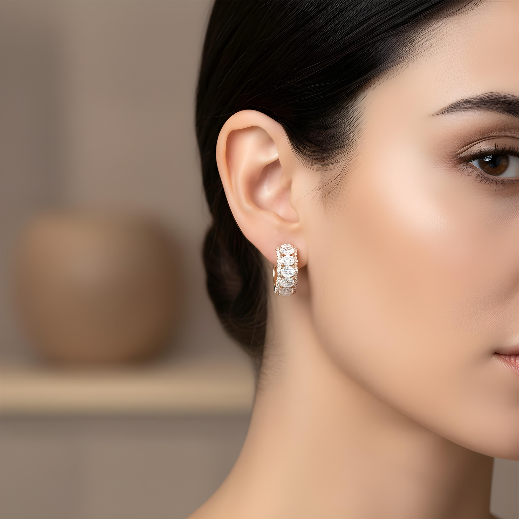 White Gold Round & Oval Cut Diamond Hoop Earrings 9.01ctw