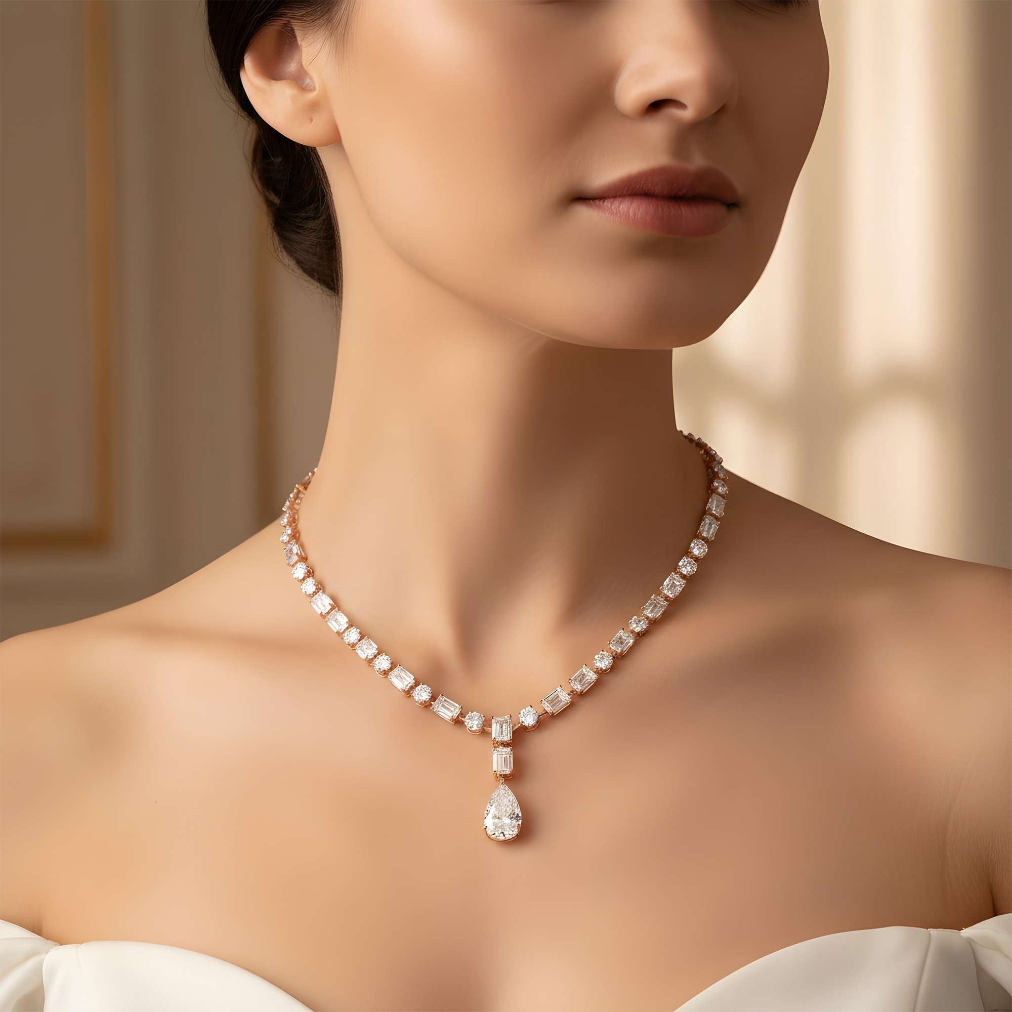 IGI 18K White Gold Multi Cut Diamond Satellite Drop Necklace 51.99ct