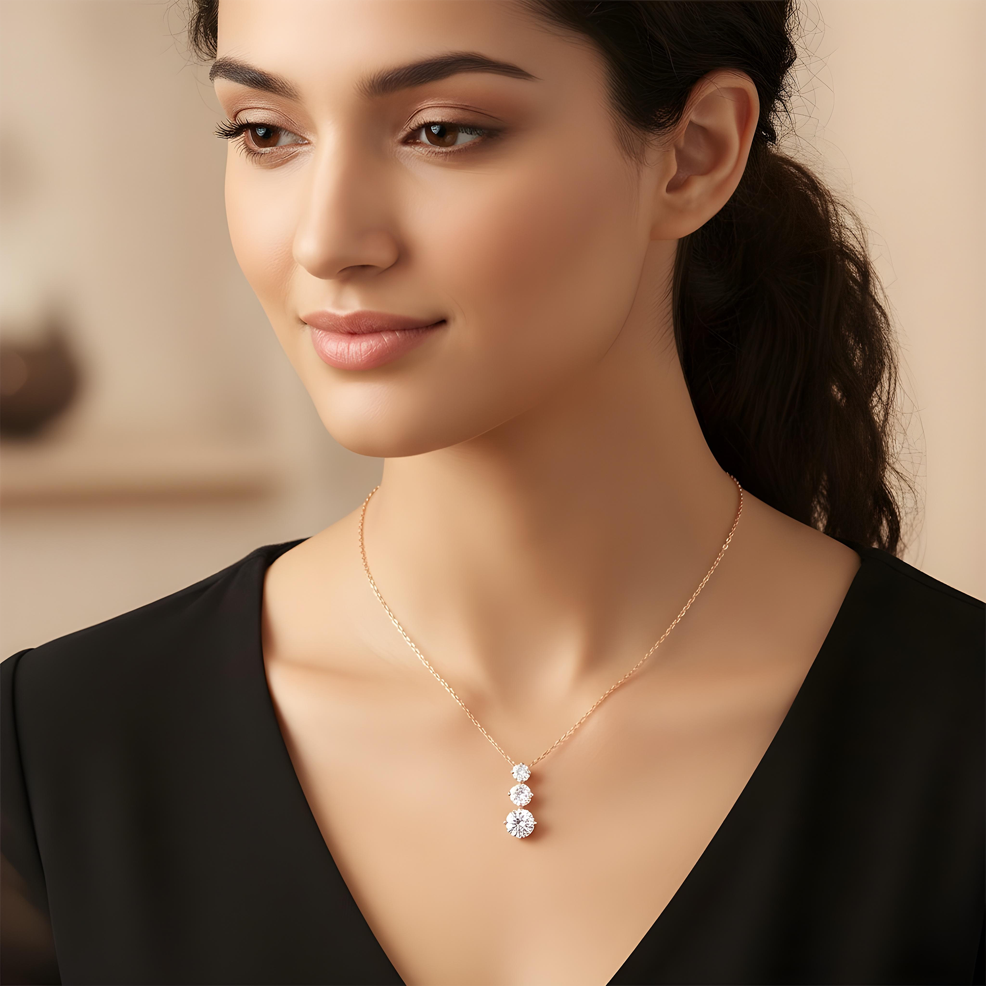 White Gold Round Diamond Drop Necklace 1.17ct
